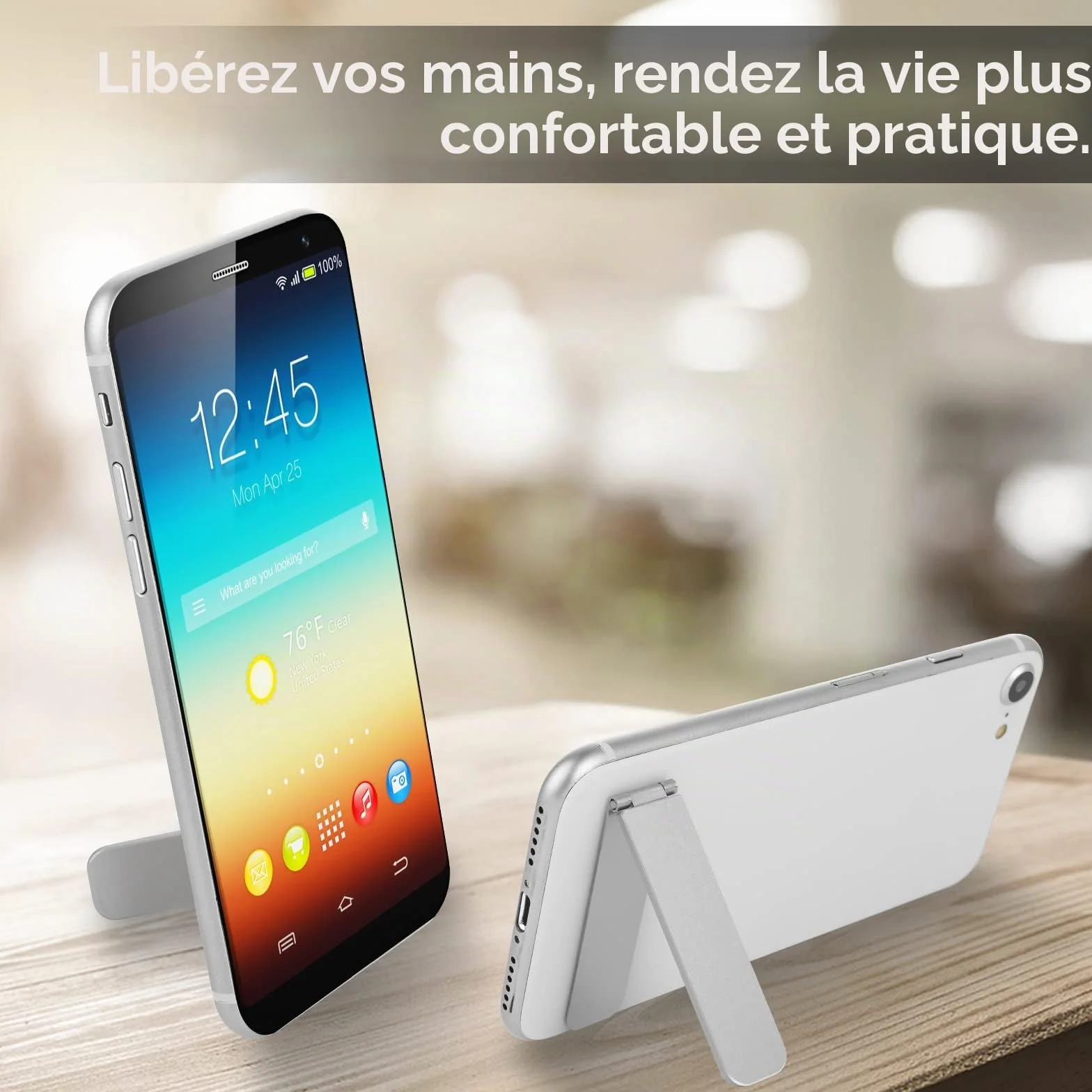 Support de téléphone pliable en aluminium réglable pour smartphones (argent)