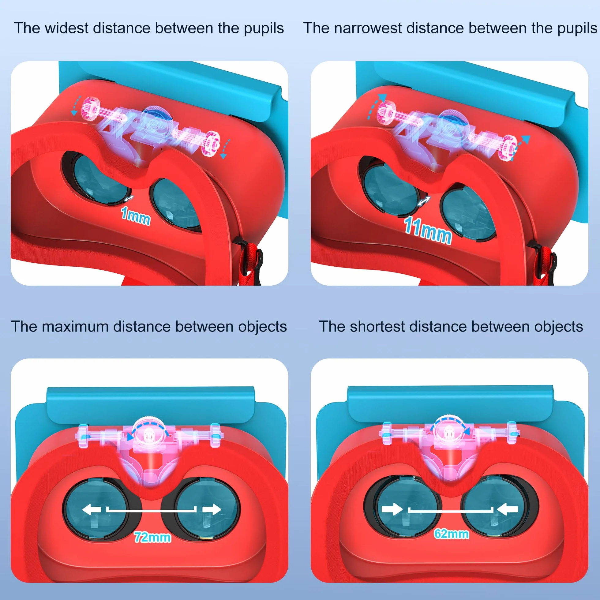 Casque réalité virtuelle Nintendo Switch 2 objectifs HD réglables sangle confortable lunettes 3D bleu rouge