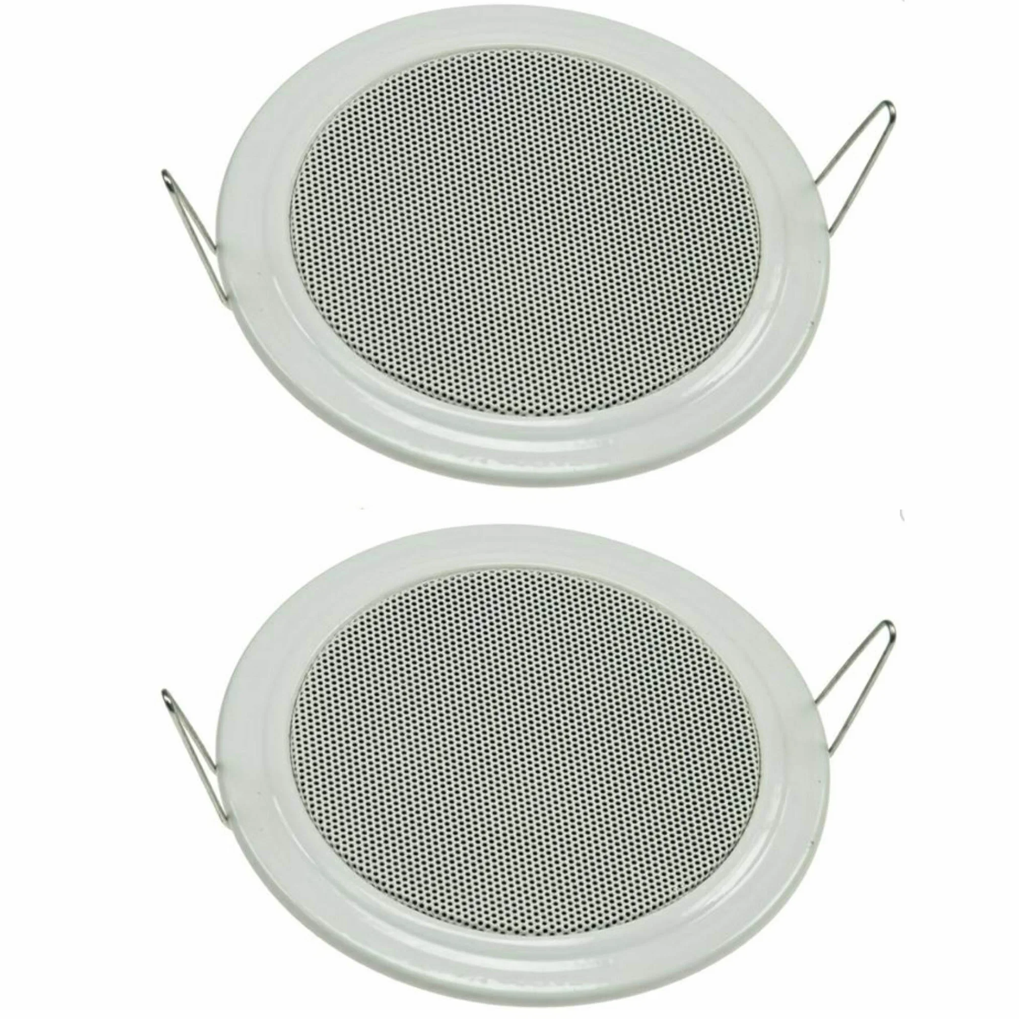 Lot de 2 haut-parleurs encastrables au plafond, et au mur, diamètre : 135 mm, 60 W, grille de protection en métal, 8 Ohm, montage facile à ressort, blancs