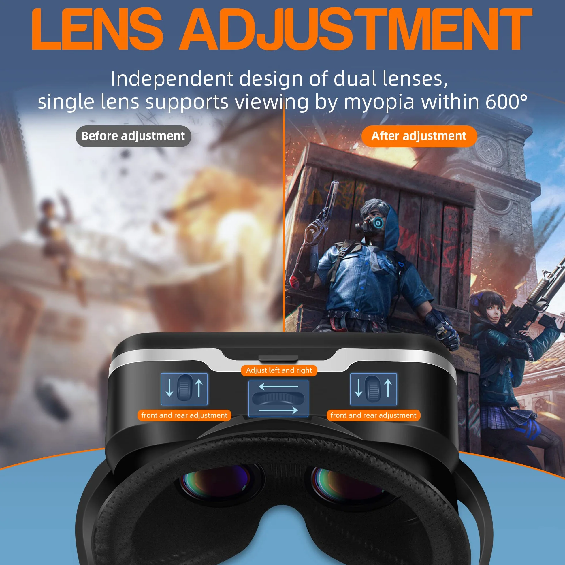 Casque VR HD Lunettes 3D avec Écouteurs Hi-Fi Intégrés Réalité Virtuelle pour Smartphone Films Jeux