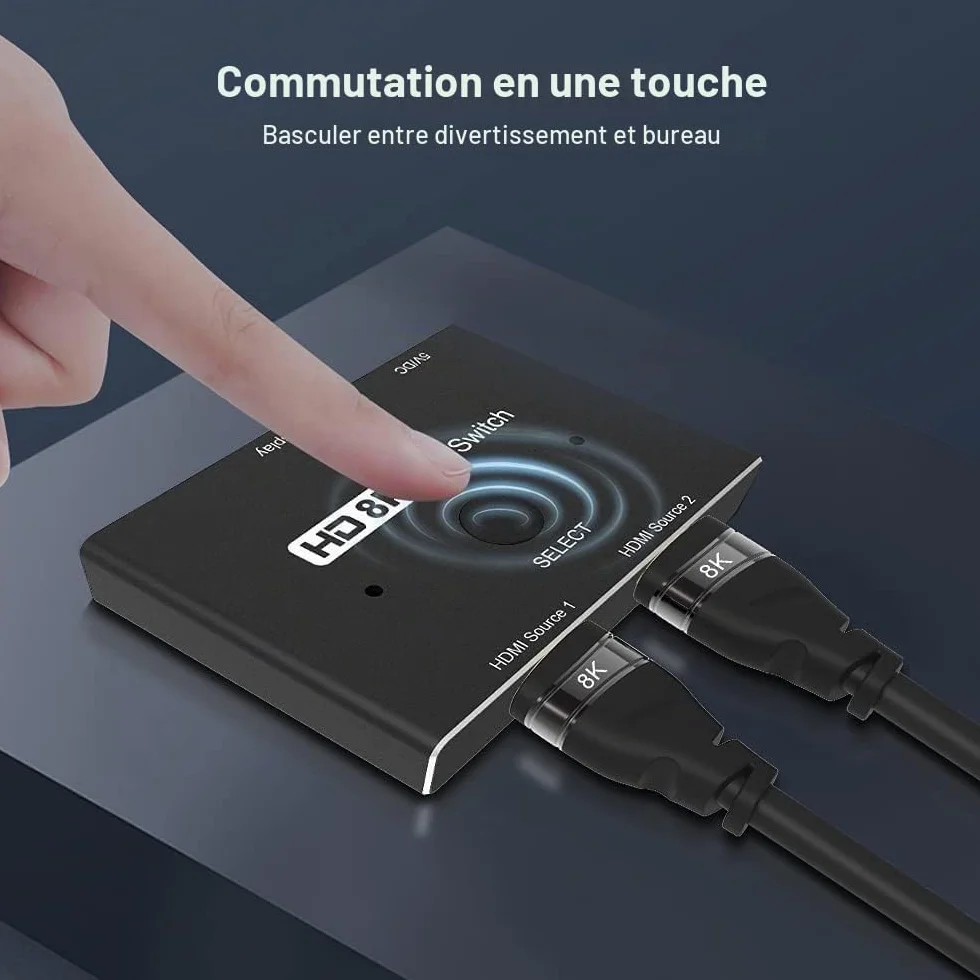 Directionnel HDMI 2.1 Switcher Commutateur Ultra HD 8K Haute Vitesse 48Gbps 2in 1out 8K@60Hz 4K@120Hz Convertisseur Séparateur Compatible avec Les Moniteurs PS5