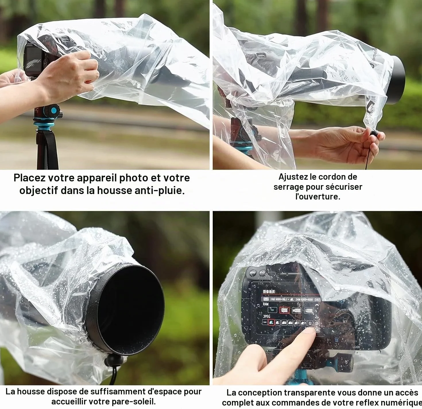 JJC Lot de 2 housses de protection contre la pluie pour appareil photo reflex numérique Canon, Nikon, Sony, avec objectif jusqu'à 45 cm de long