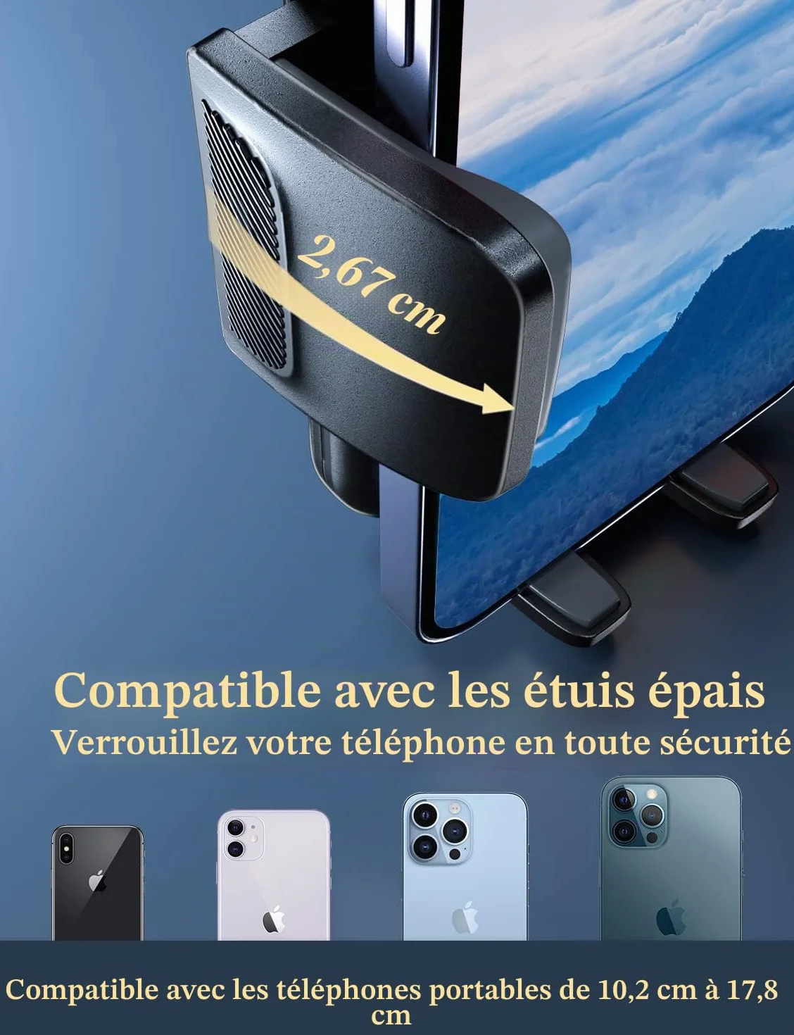 Support Telephone Voiture Porte Téléphone: [360° Rotation & Opération à Une Main] Porte Smartphone Voiture Bouche D'aération Socles de Téléphone Portable pour iPhone/Samsung/Huawei/Xiaomi-Acrylique