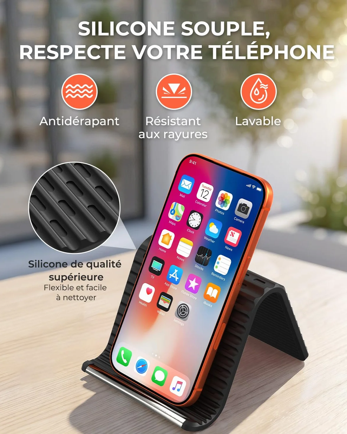 SEANCHEER Support de Téléphone Silicone Souple Pliable Compact Portable Réglable Antidérapant