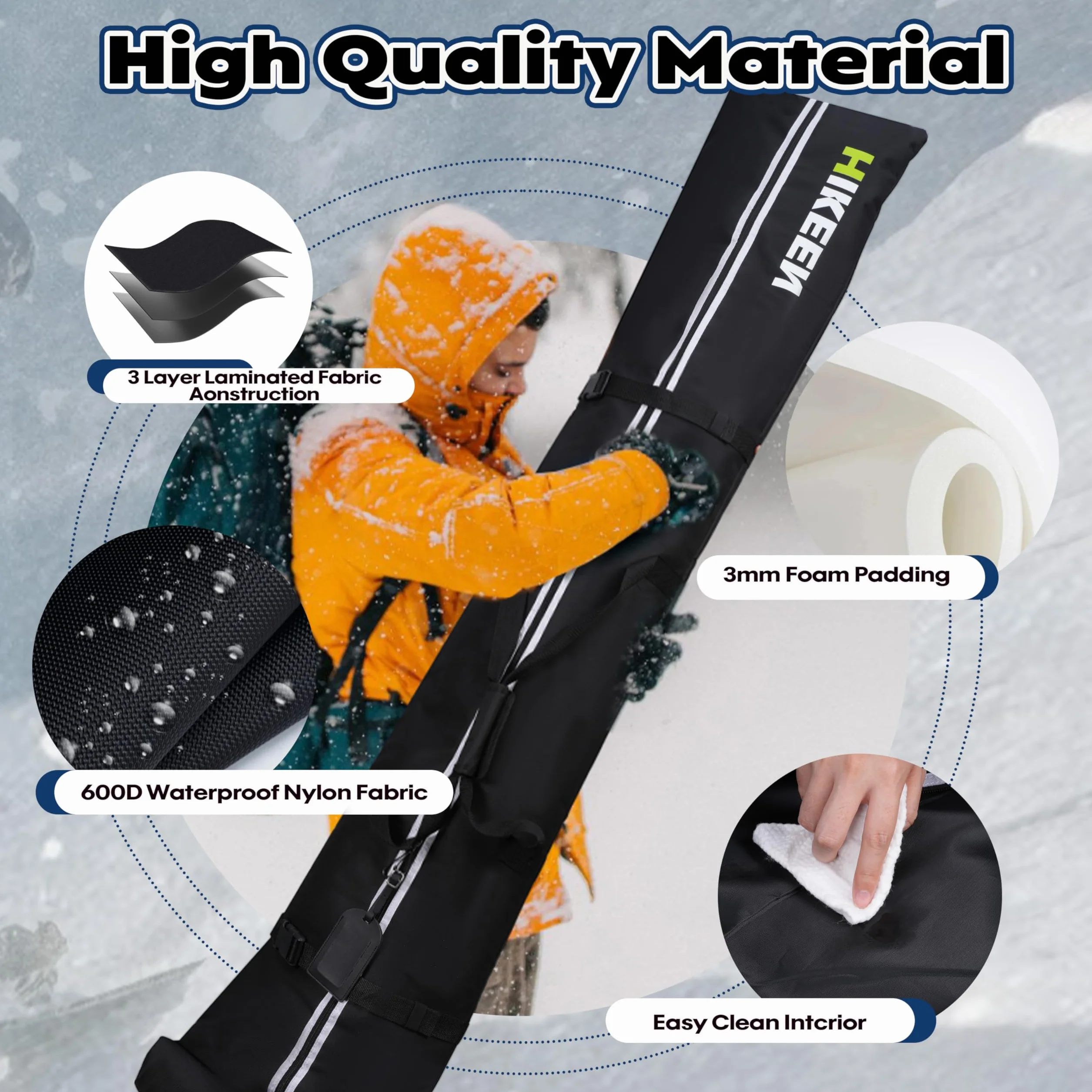 BOOSTEADY Sac de Ski pour 2 Paires de Skis, Housse pour 1 Snowboard avec Bandoulière Rembourrée, Longueur Réglable 210cm, Sac Imperméable