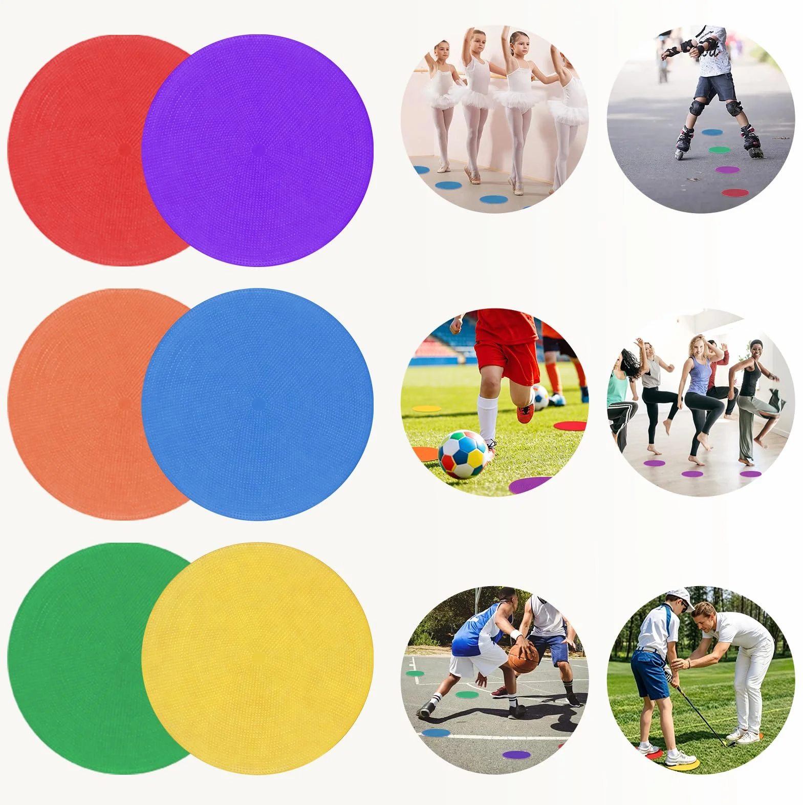 Lot de 60 disques de marquage antidérapants 15 cm sac filet noir football gymnastique handball basketball