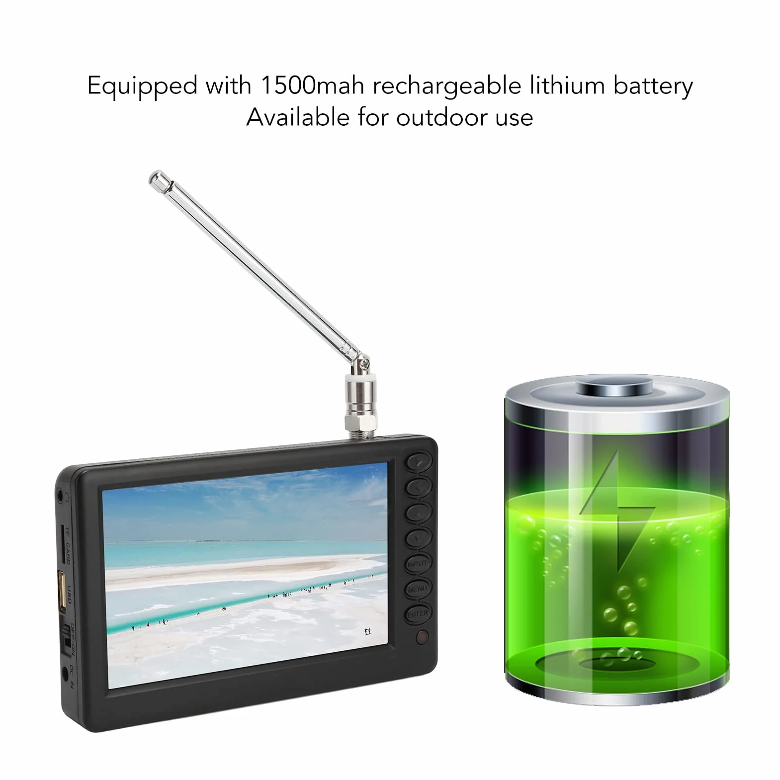 Zunate TV Numérique Portable HD 1080p 5 Pouces ATV Radio FM