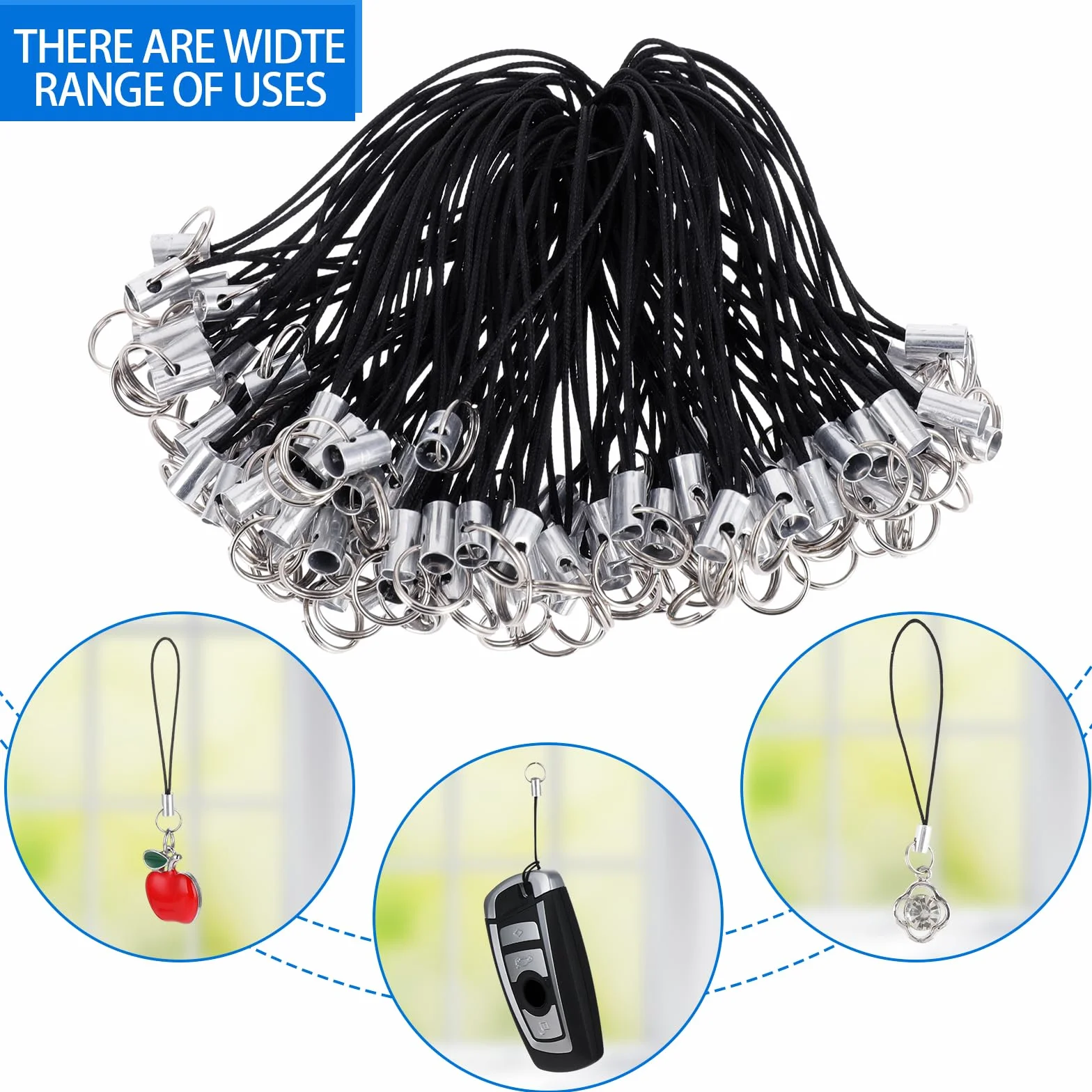 Bremorou Mobile Phone Pendant Loops, Pack of 100, Simple Mobile Phone Lanyard Strap, Mobile Phone Pendant with Carabiner Split Ring Strap for Mobile Phone Lanyard Strap DIY Rope for Hanging