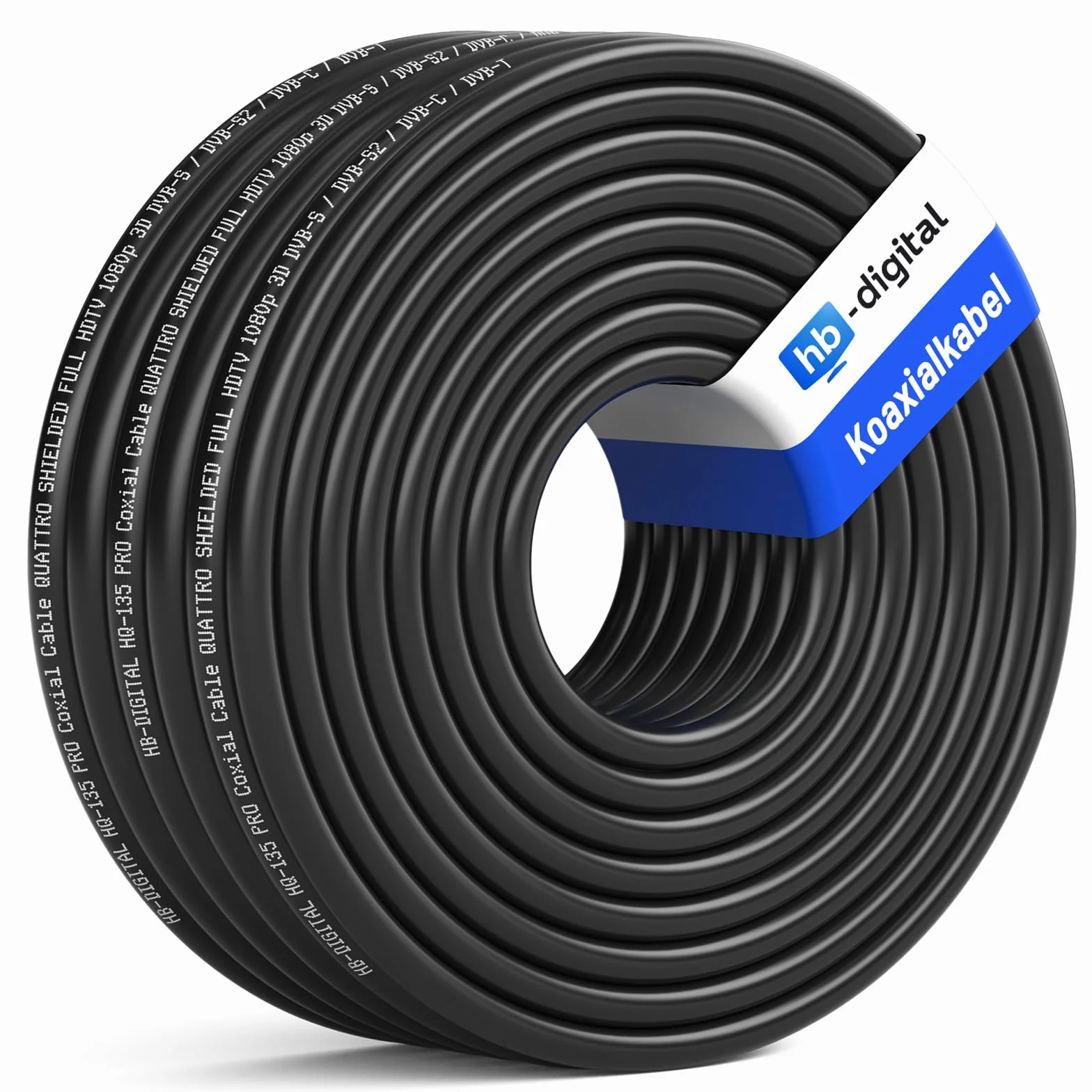 HB-DIGITAL Câble Coaxial HQ-135 50m 135dB Câble SAT 8K 4K UHD 4 Fois Blindé