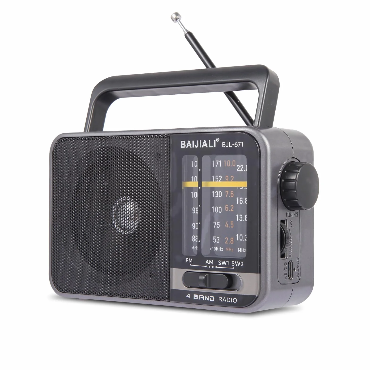 Radio Portable AM/FM avec Haut-Parleur Puissant - Poste Radio à Piles ou USB - Transistor Radio Compact de Survie pour la Maison, Extérieur, Voyage et Intempéries (Modèle BJL-671)