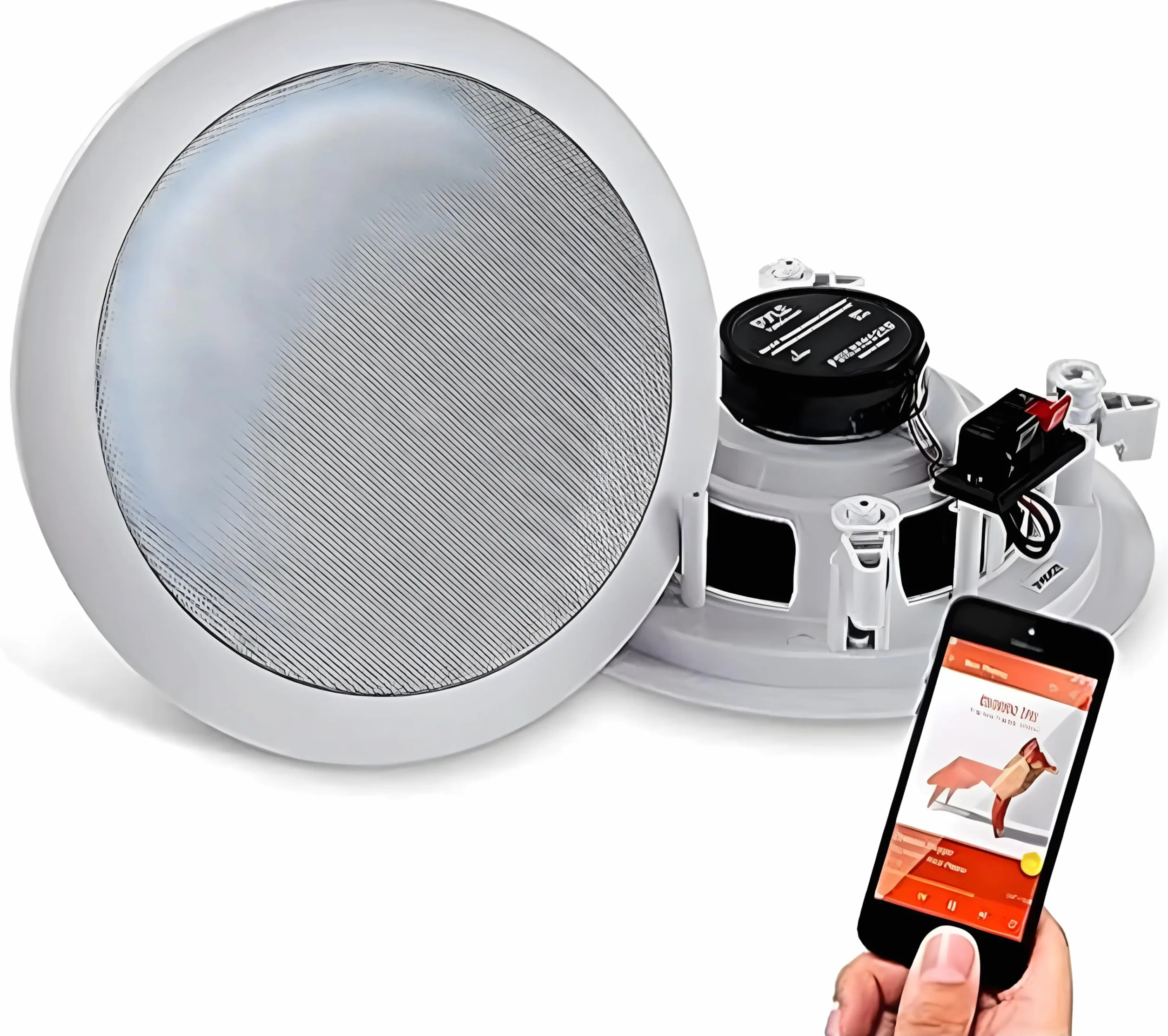 Pyle Enceintes Bluetooth 2 Voies à Encastrer Mur/Plafond avec Connexions Rapides et Grilles Interchangeables