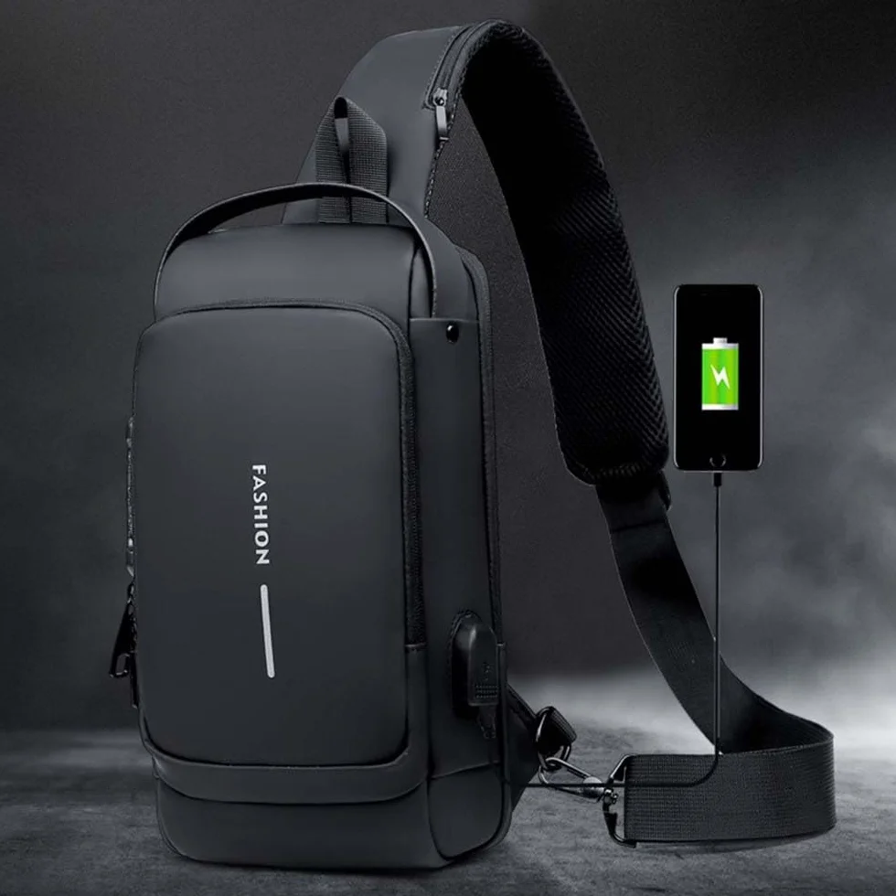 Sac à bandoulière de voyage imperméable pour cyclisme avec serrure à combinaison antivol et port de chargement USB
