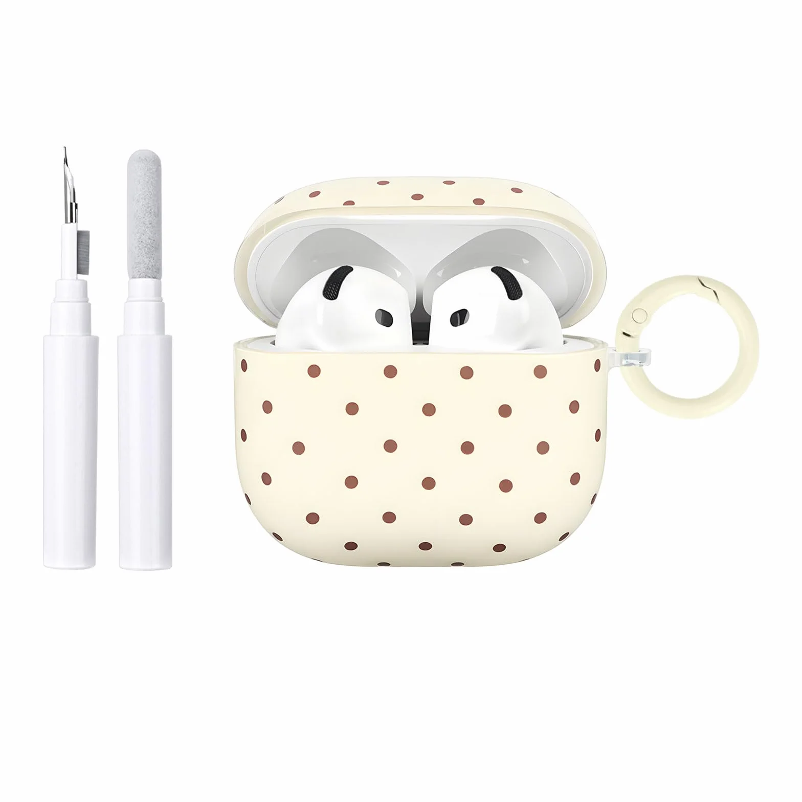 Coque pour AirPods 4 avec Kit de Nettoyage, Cute Fashion Polka Dot Motif Esthétique Design, Antichoc Porte - Clés Couvercle Soft Etui - Jaune