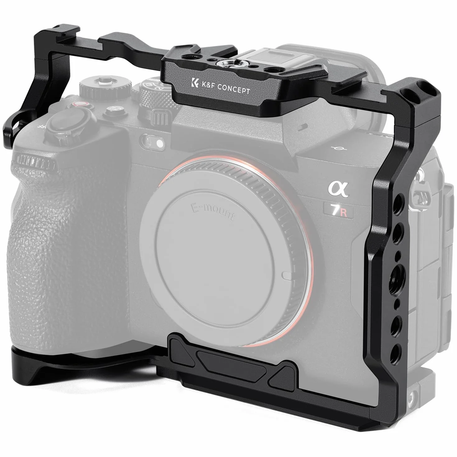 K&F Concept Cage Compatible avec Sony Alpha 7 III/7 IV/7 Ⅴ/7R III/7R Ⅴ en Aluminium Léger 164g Solide et Stable avec Cold Shoe Filetages 1/4" et 3/8" Base Arca Protection Silicone Démontage Rapide
