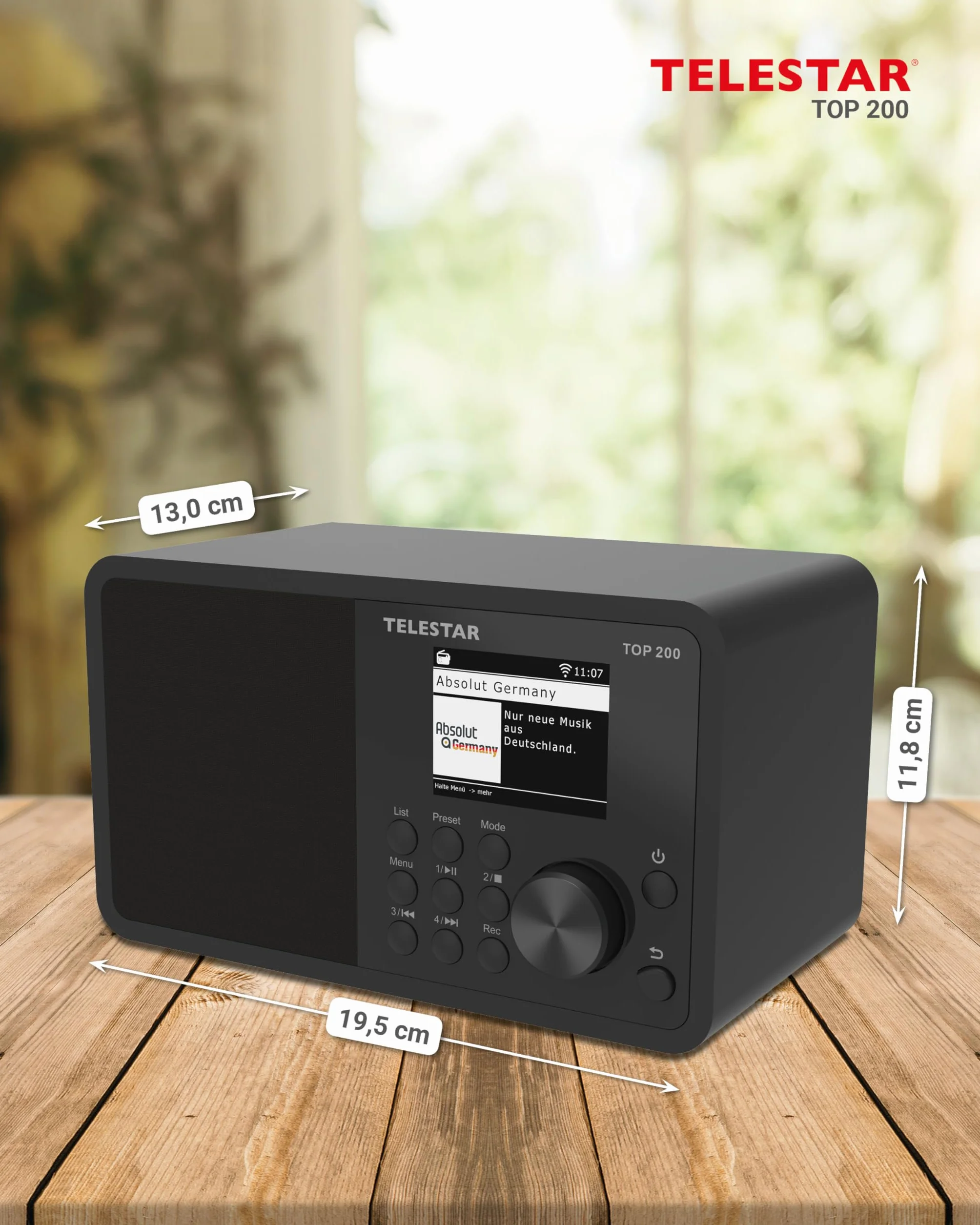 TELESTAR Top 200 – Radio Dab Plus -Internet (Mono, 10 W, Bluetooth Audio-Streaming & Fonction émetteur, Enregistrement USB, système d’Alerte d’Urgence, contrôle Via Application) – Noir