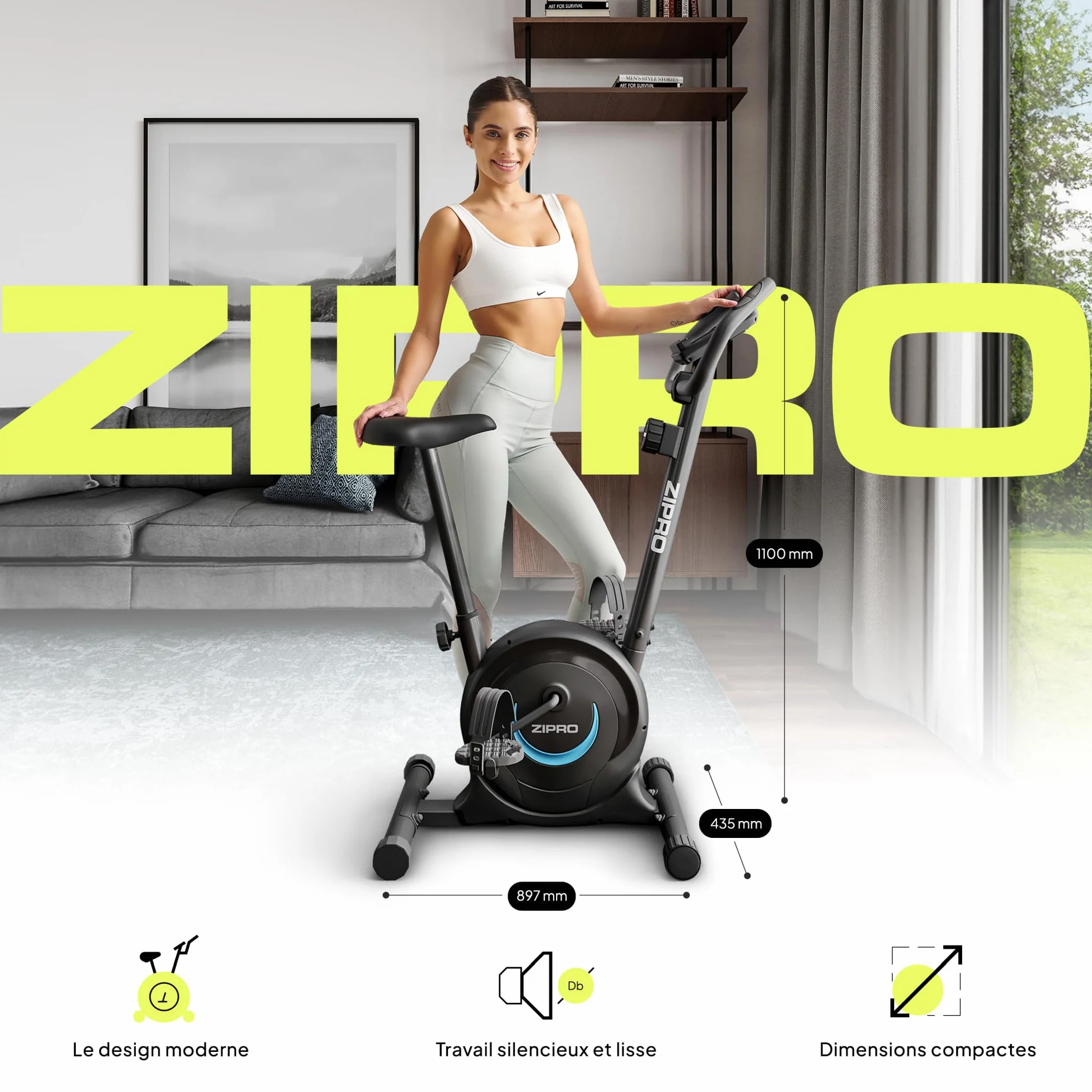 ZIPRO Vélo d'Appartement Adulte Résistance Magnétique 8 Niveaux Écran LCD