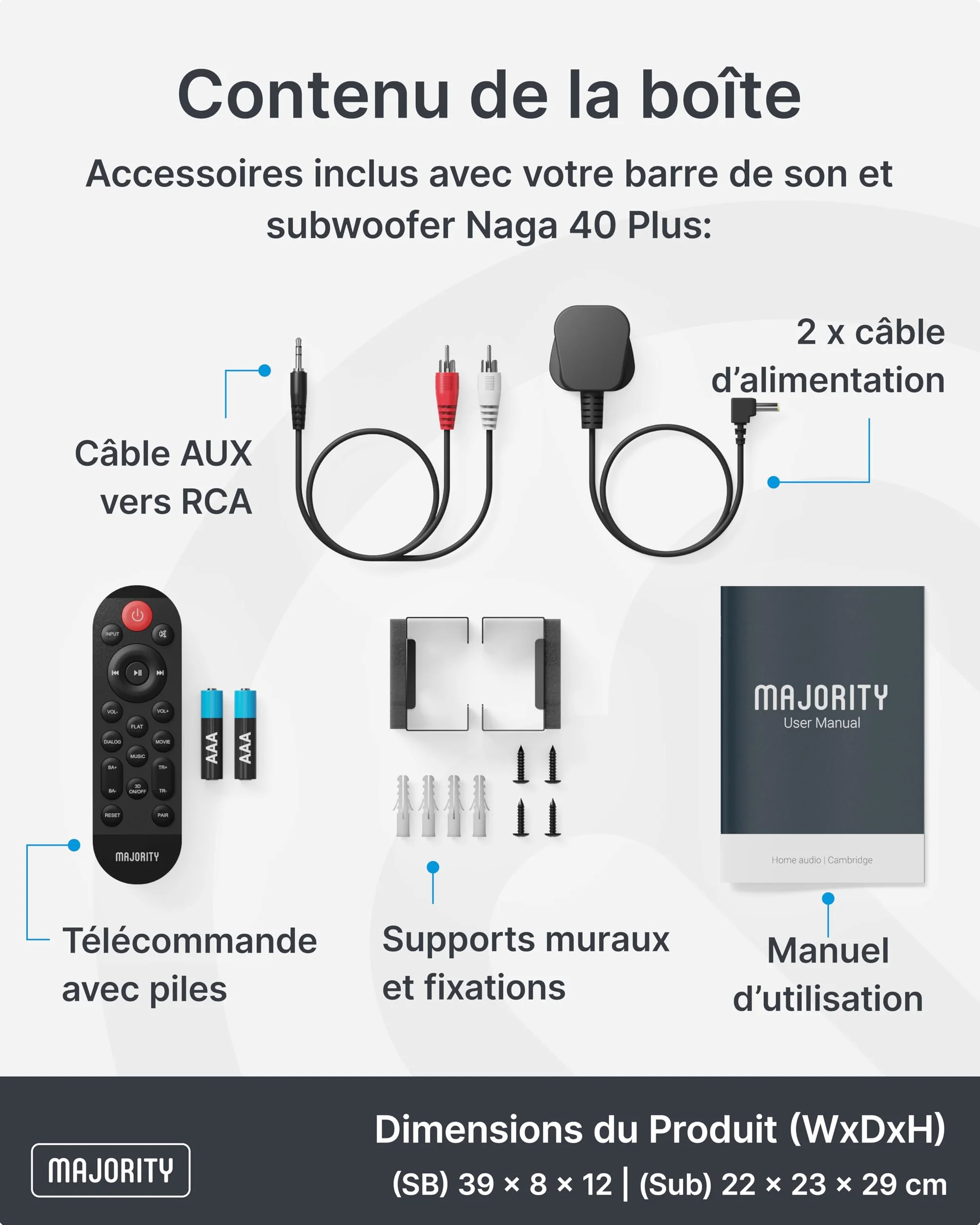 Majority Naga 40 Plus Barre de Son TV 2.1 avec Caisson de Basses sans Fil, Bluetooth 5.0, HDMI Arc