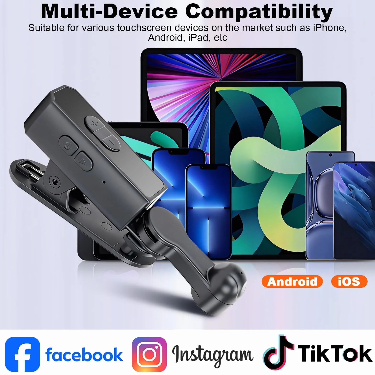 TRELC Clicker automatique rechargeable, portable pour iPhone, iPad, Android, silencieux et 107 vitesses réglables, écran de téléphone pour Tiktok, jeu, diffusions en direct, tâches de récompense