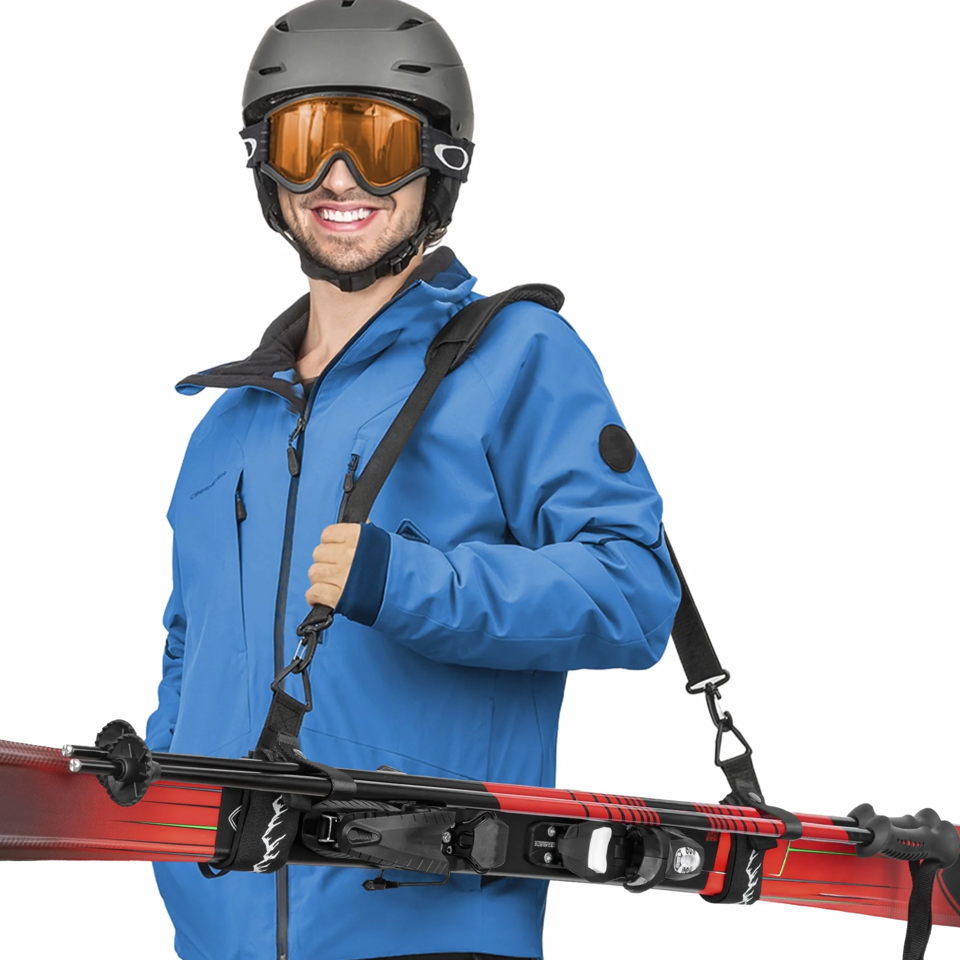 Sangle de Ski Porte-bâtons Noir Bandoulière réglable Transport Skis Bâtons