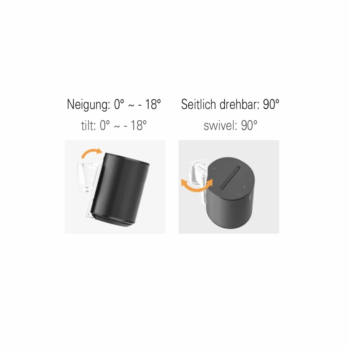my wall Sonos Era100 HS40WL Lot de 2 Supports muraux pour Sonos Era100, inclinable, pivotant, Peu encombrant, Parfaitement réglable, Support Sonos avec Gestion des câbles