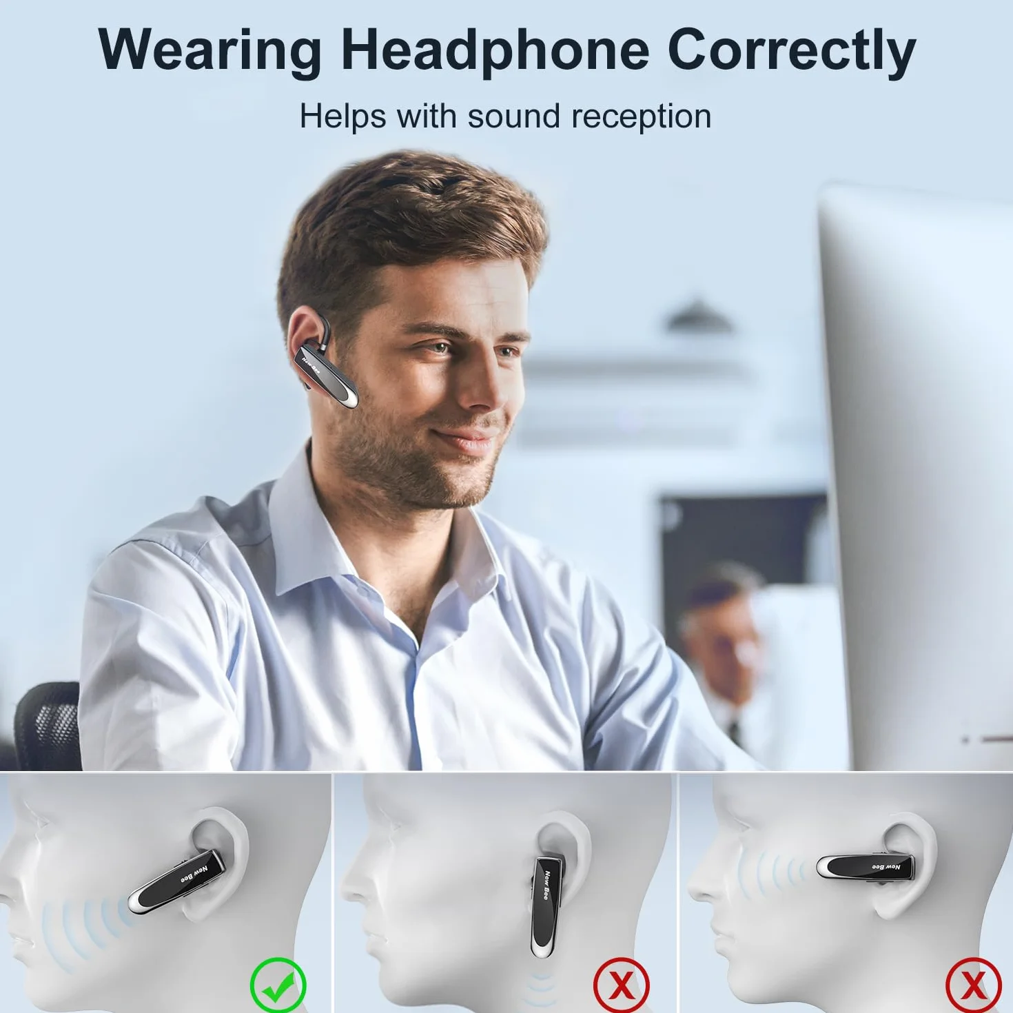 New Bee Main Libre Bluetooth Oreillette, Casque sans Fil Bluetooth avec Microphone 60 Jours en Veille Casque Mains Libres avec Microphone Casque pour iPhone Samsung, HTC, LG, Sony, PC (Noir)