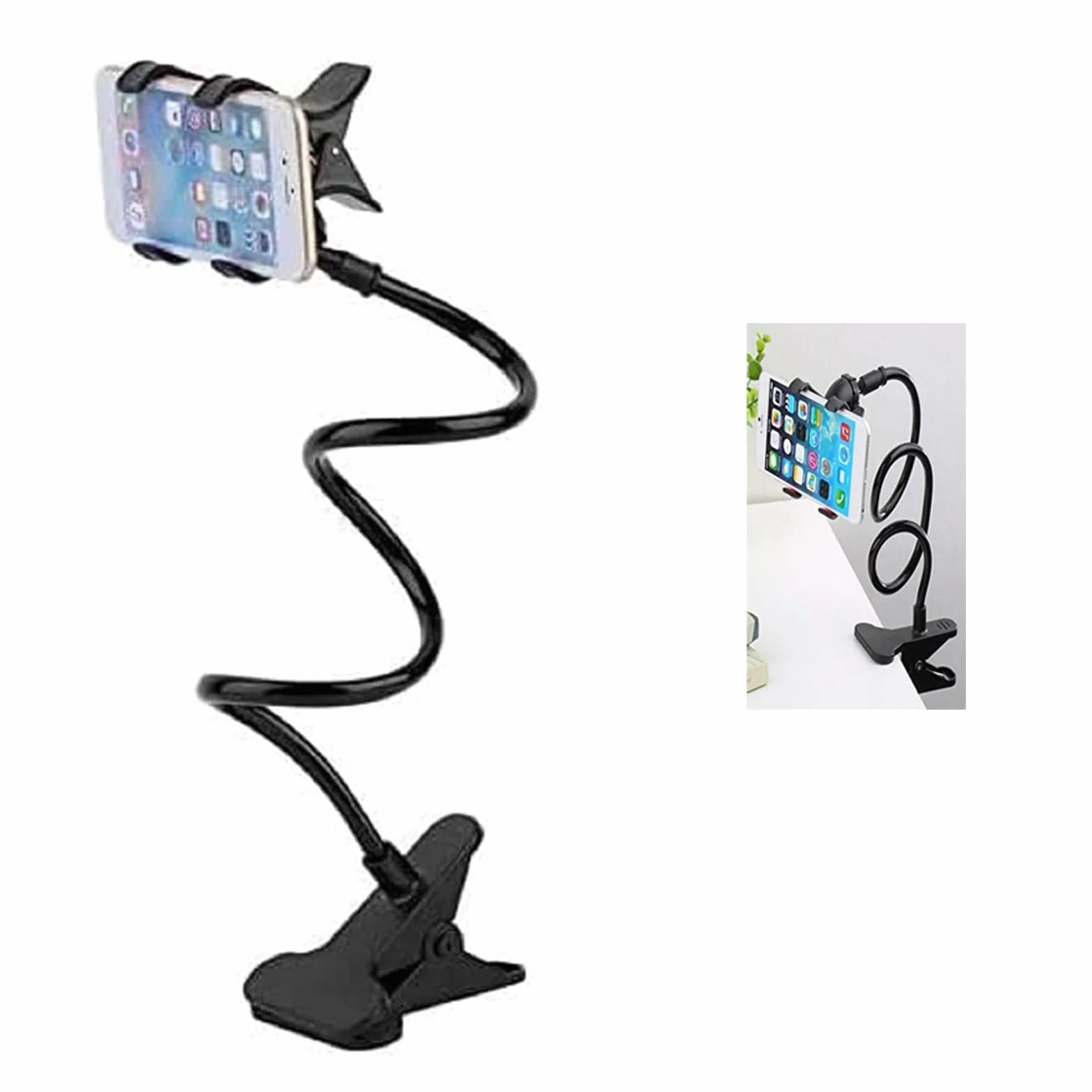 Support Col de Cygne Téléphone, Portable Support Universel Support de Téléphone Pliable Rotation 360° Réglable Stand Smartphone avec Clip,Utilisé dans Les Chambres, Bureaux, Voitures (Noir)