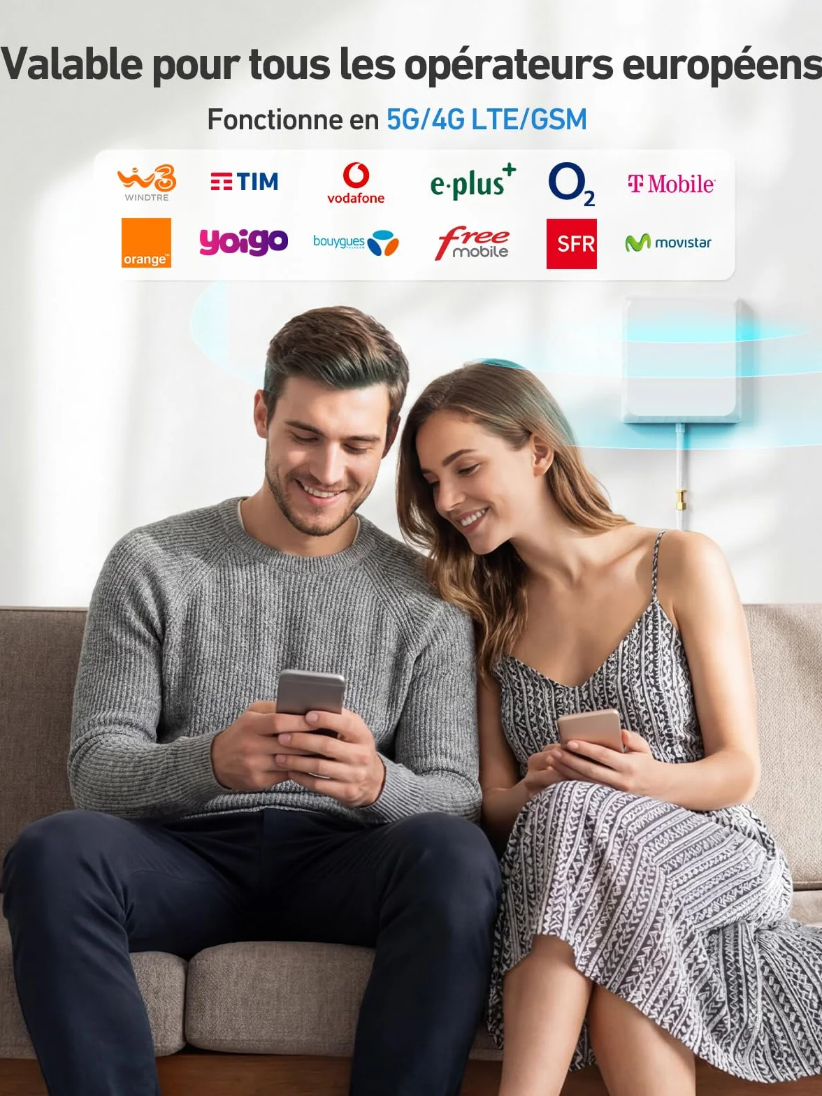 Amplificateur Reseau Mobile pour Bande 3 et 20, Amplificateur de Signal Cellulaire pour Maison Bureau, 5G 4G LTE GSM Répéteur à Gain élevé, Compatible avec Orange SFR Bouygues Telecom Free
