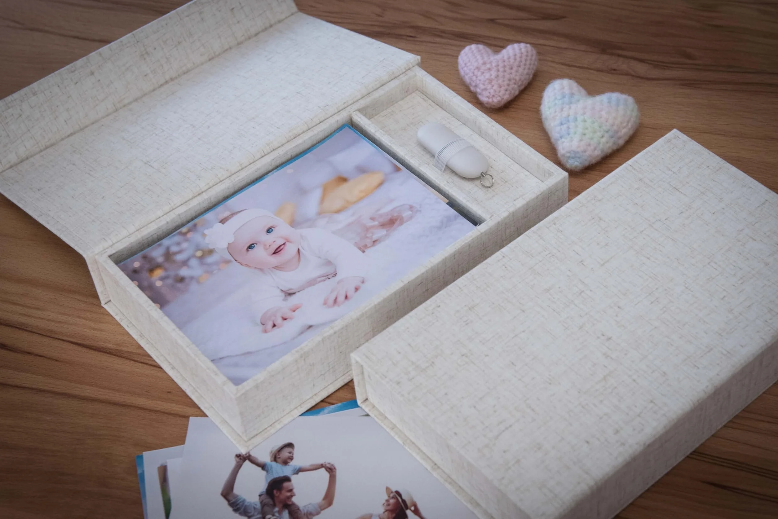 Élégante boîte photo, avec fente USB, boîte cadeau, pour clés USB et tirages photo 10 x 15 cm, boîte de rangement, boîte de rangement, boîte de rangement, boîte à souvenirs, cadeau photo (naturel, 23