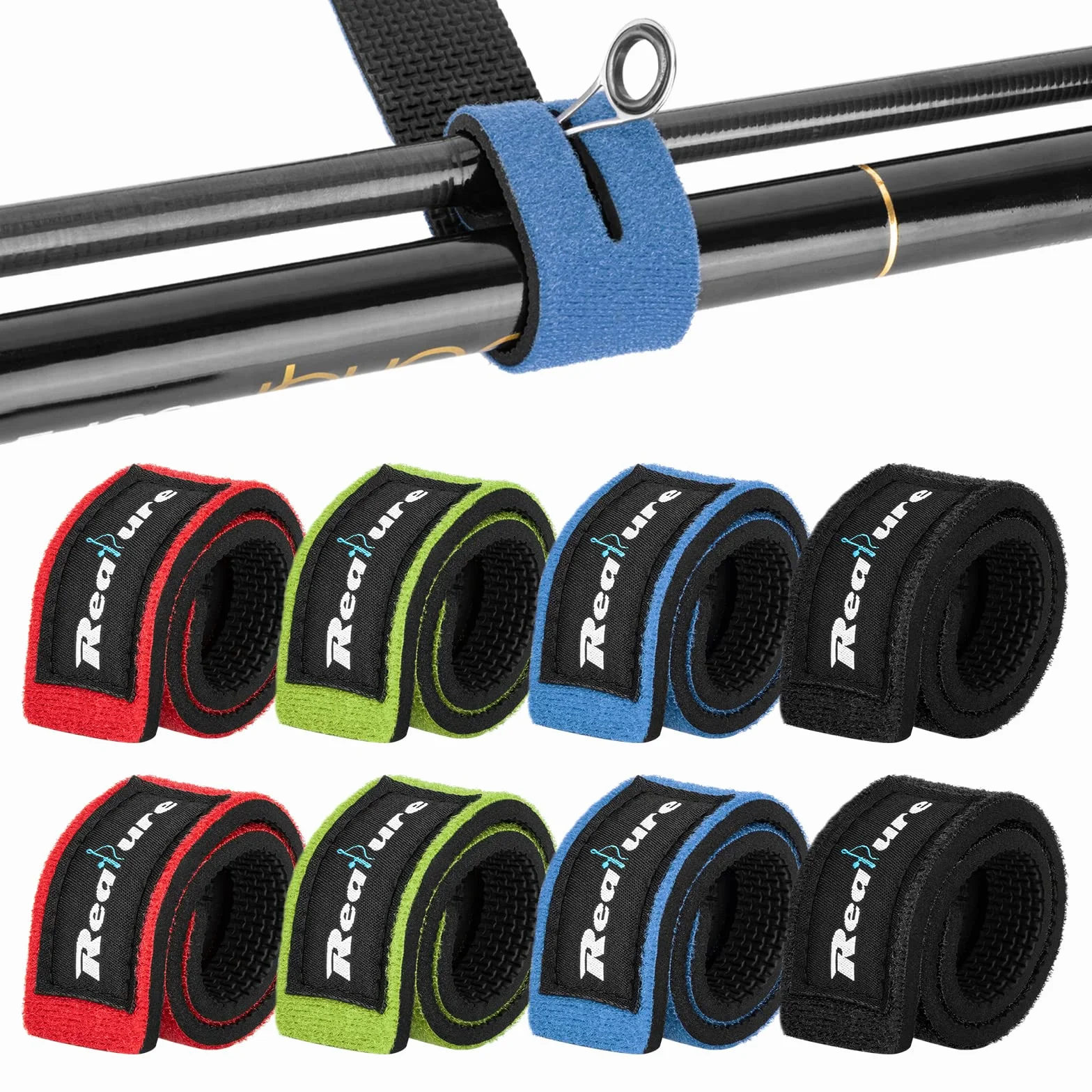 Realure Lot de 8 sangles de canne à pêche réglables en néoprène pour canne fixe mer carpe