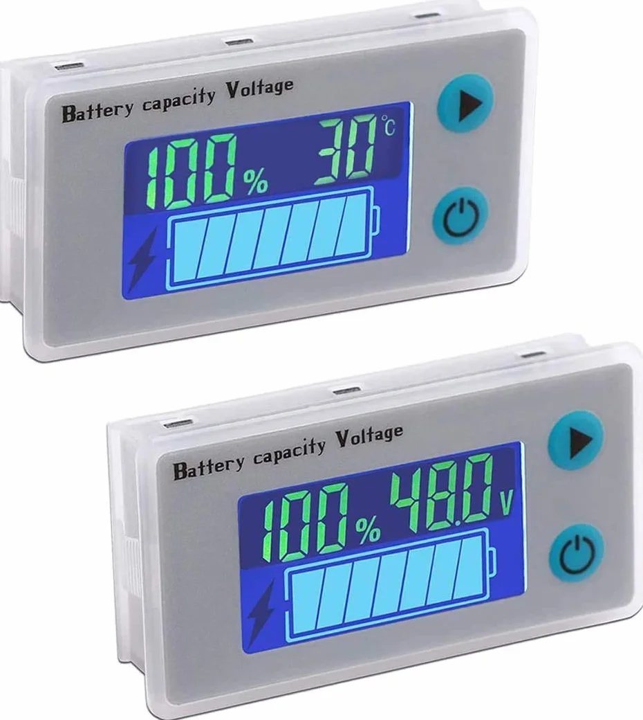 DollaTek 2PCS 10-100V Niveau de batterie Programmable Tension Indicateur de température Jauge 12V 24V 36V 48V Affichage LCD Indicateur de pourcentage Testeur