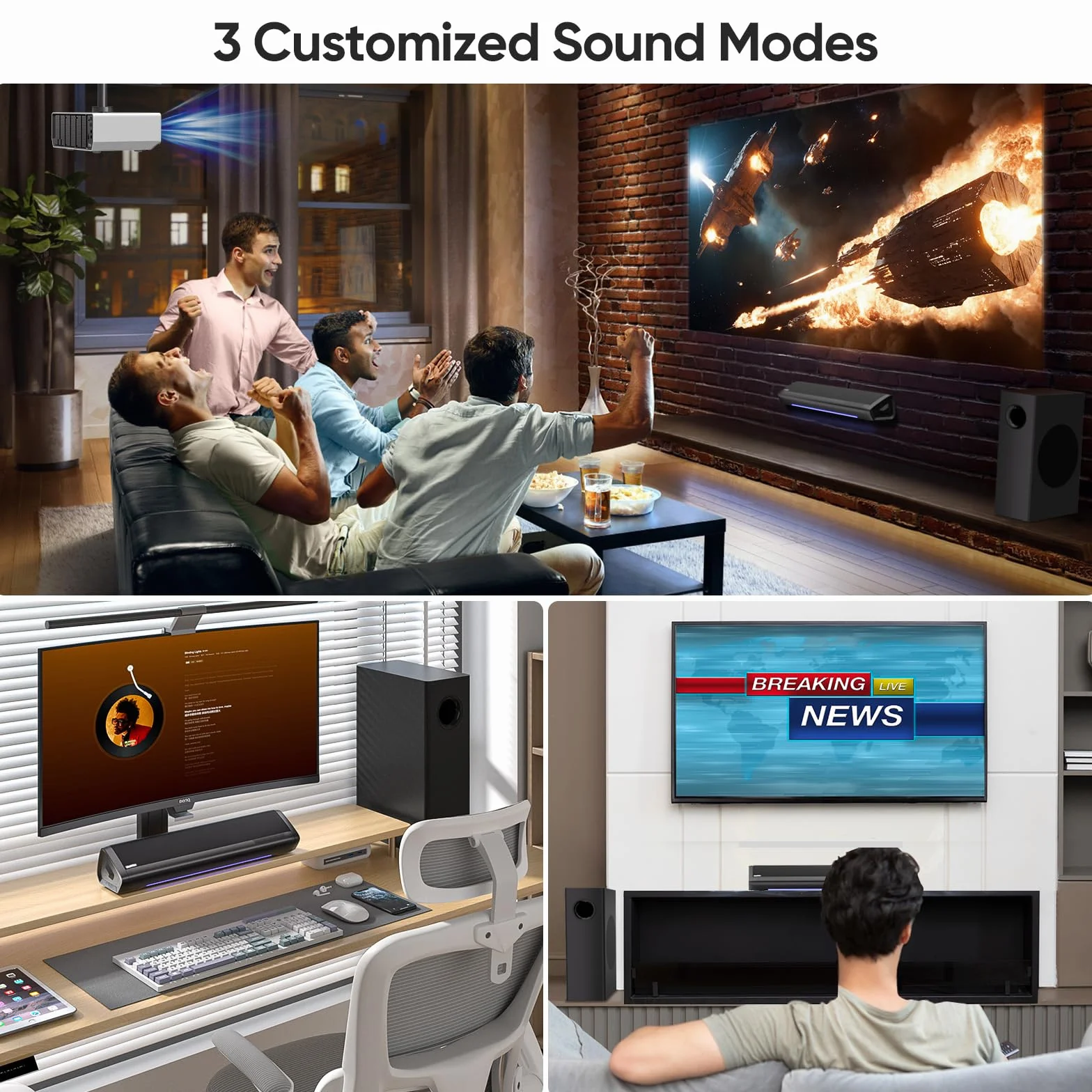 Saiyin Barre de Son 17 Pouces 2.1ch avec Caisson de Basses, Bluetooth/Optique/AUX pour TV