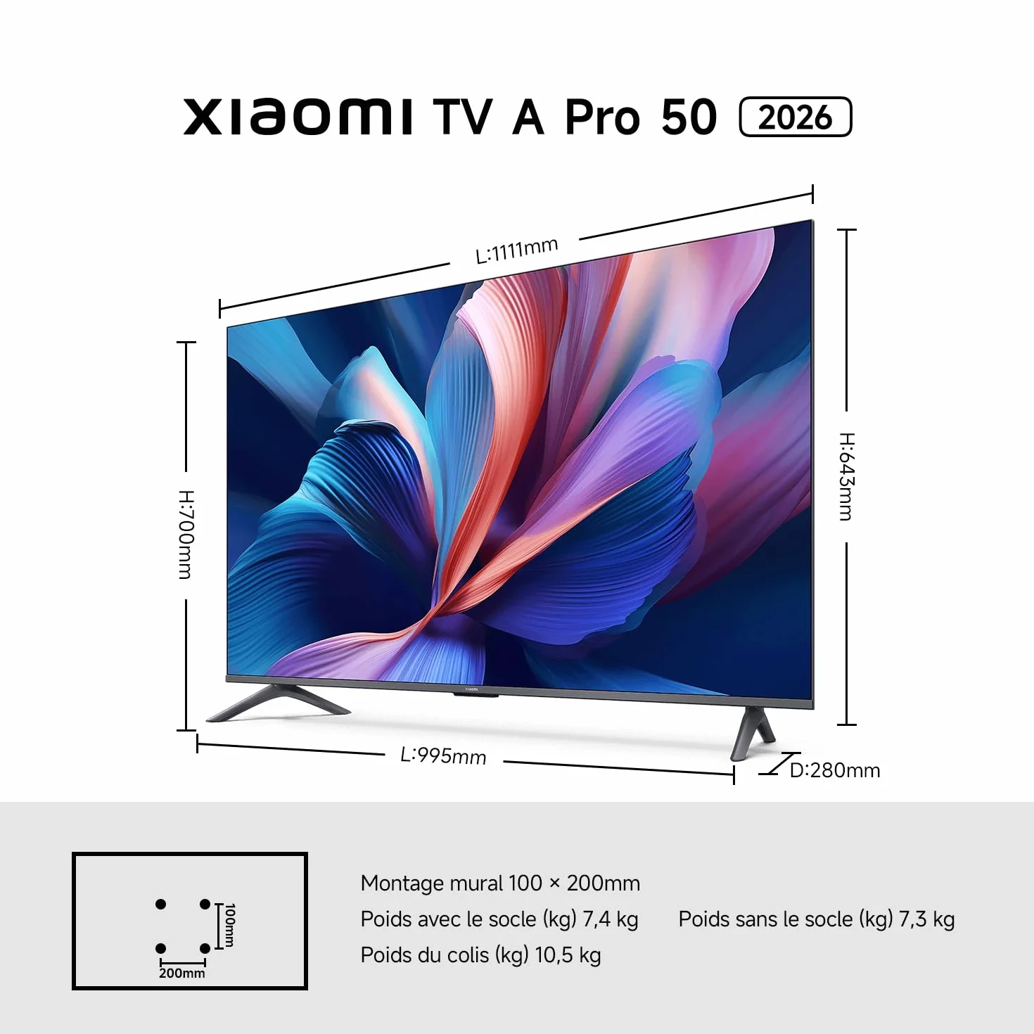 XIAOMI TV A Pro 50 127 cm 50 Pouces 4K UHD QLED Smart TV Google TV HDR10 Game Boost 120Hz MEMC 2Go+8Go