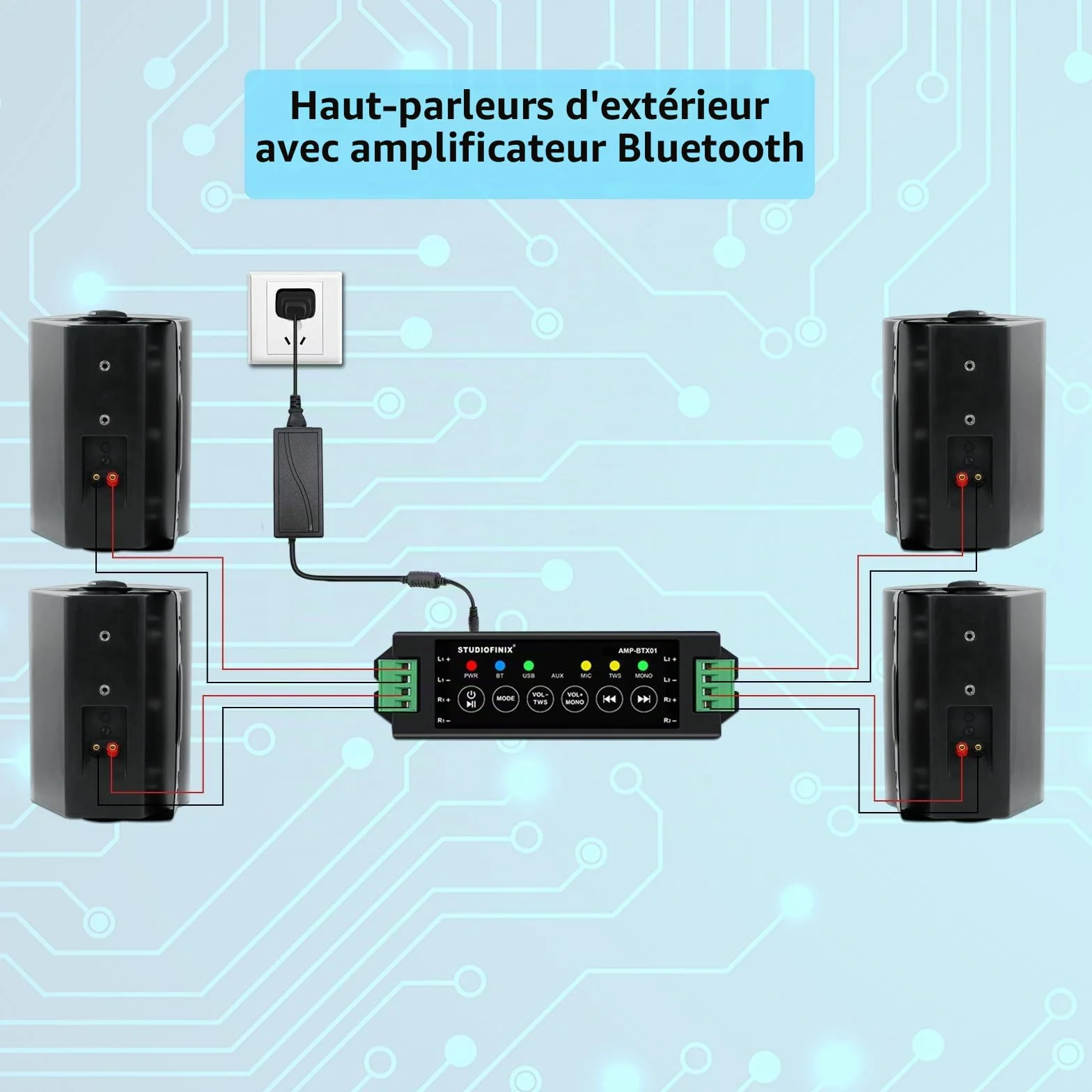 STUDIOFINIX 600Watts Etanche Enceintes d'extérieur Bluetooth 5.25 Pouces Haut-parleurs Extérieurs étanches pour intérieur extérieur(4 Haut-parleurs，Noir)