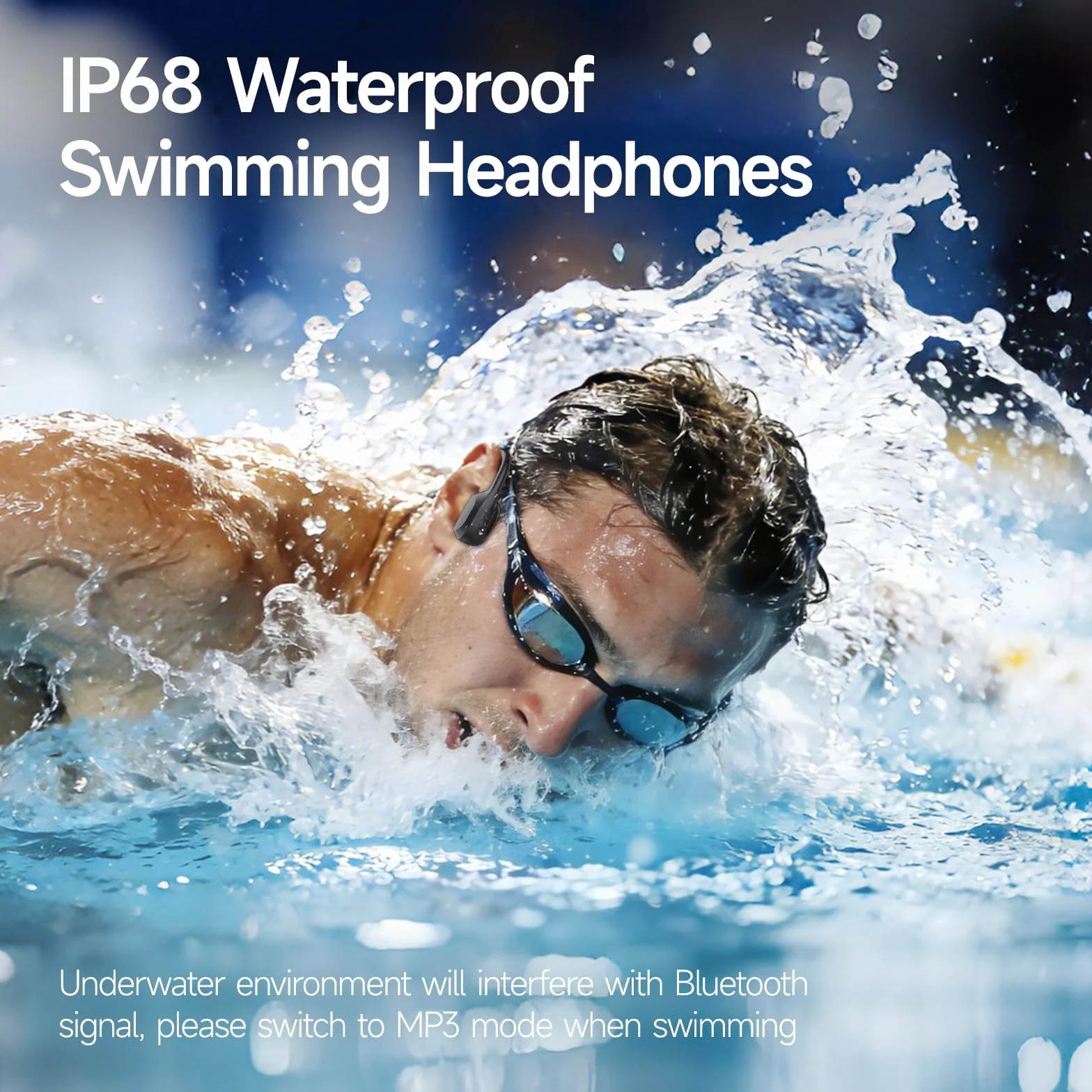 esonstyle Casque Conduction Osseuse Natation Bluetooth 6.0,Casque Étanche IP68,Ecouteur Waterproof Natation Écouteurs Ouverts sous l'eau avec MP3 8G pour Course à Pied, Cyclisme, Sport