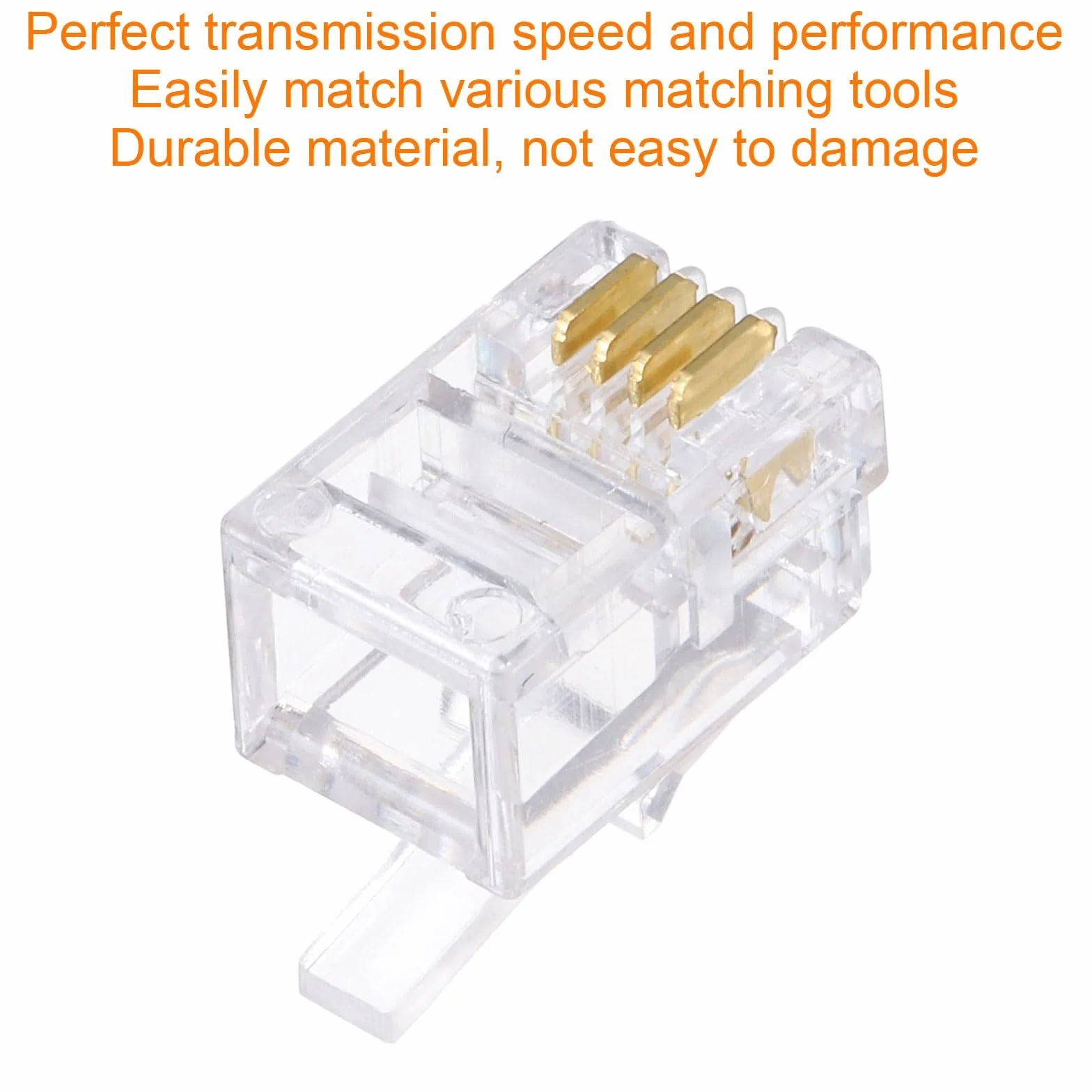QUARKZMAN Connecteurs Mâles Rj11 à Fiche Modulaire pour Téléphone, Noyau en Cuivre 4P4C Transparent 120 Pièces