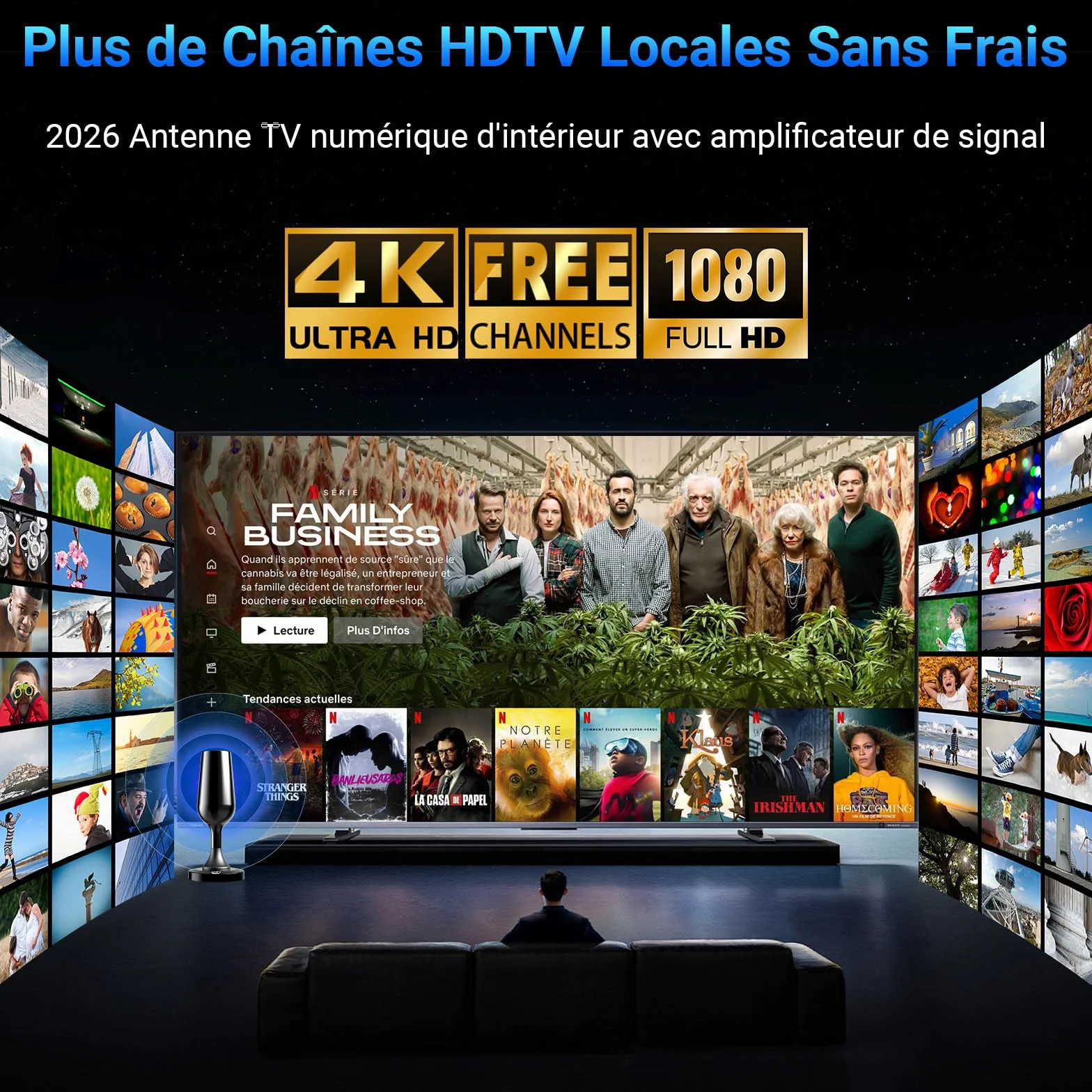 Antenne TV Intérieure Puissante TNT HD, 2026 Le Plus récent Antenne TV Intérieur avec Amplificateur de Signal à Gain Élevé, Réception Longue Portée à 360° avec Base Magnétique