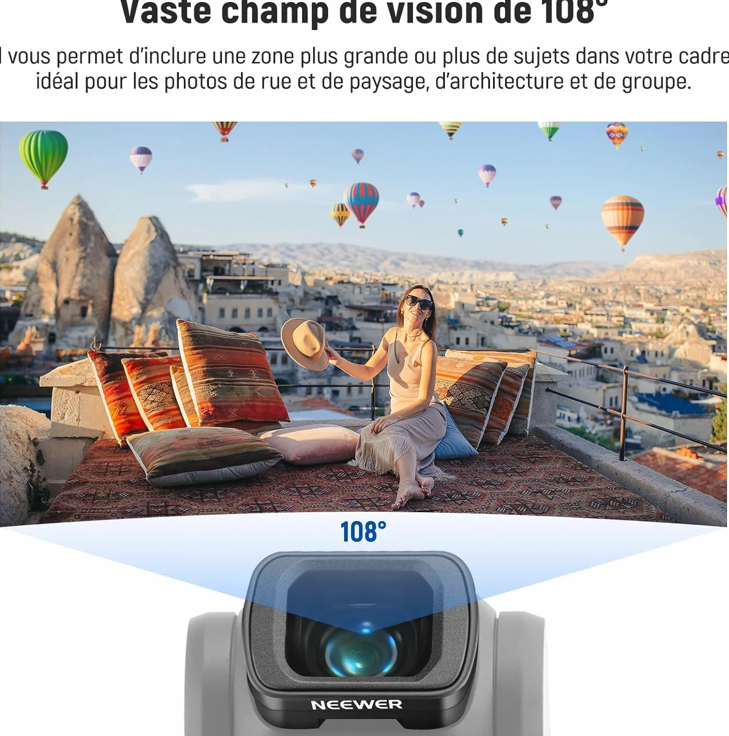 NEEWER Objectif Grand Angle 0,75x Compatible DJI Osmo Pocket 4 3 Xtra Muse Creator Combo, Asphérique Multicouche Magnétique FOV 108° pour Caméra d'Action