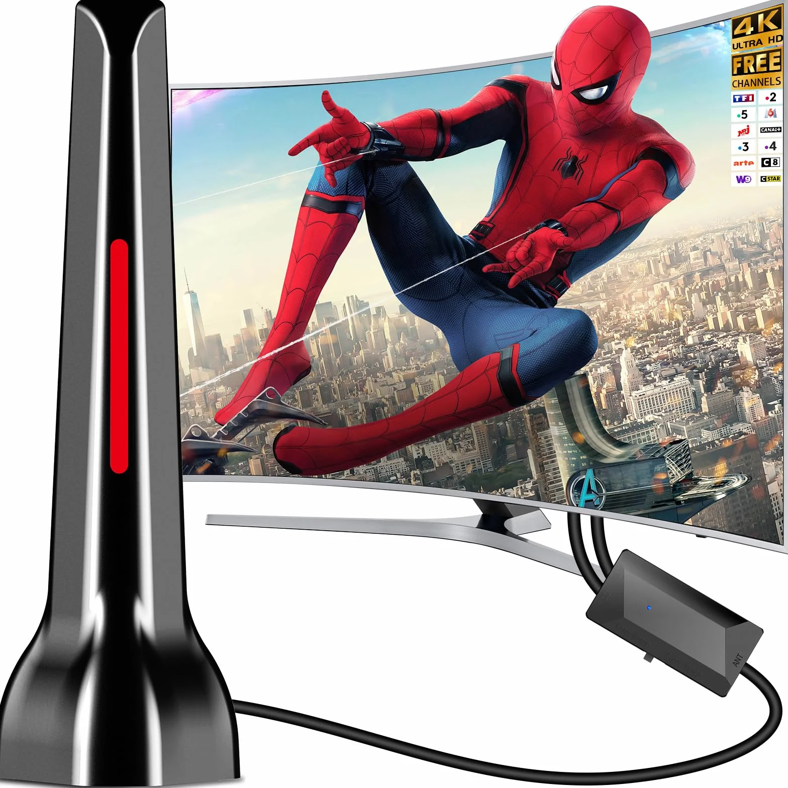Antenne TV intérieur, Antenne TV Intérieur Puissante TNT HD 2026, Antennes TNT Intérieur Amplifiée pour Téléviseur Intelligent, Compatible DVB-T2 4K 1080P pour Chaînes Locales Gratuites (Rouge)
