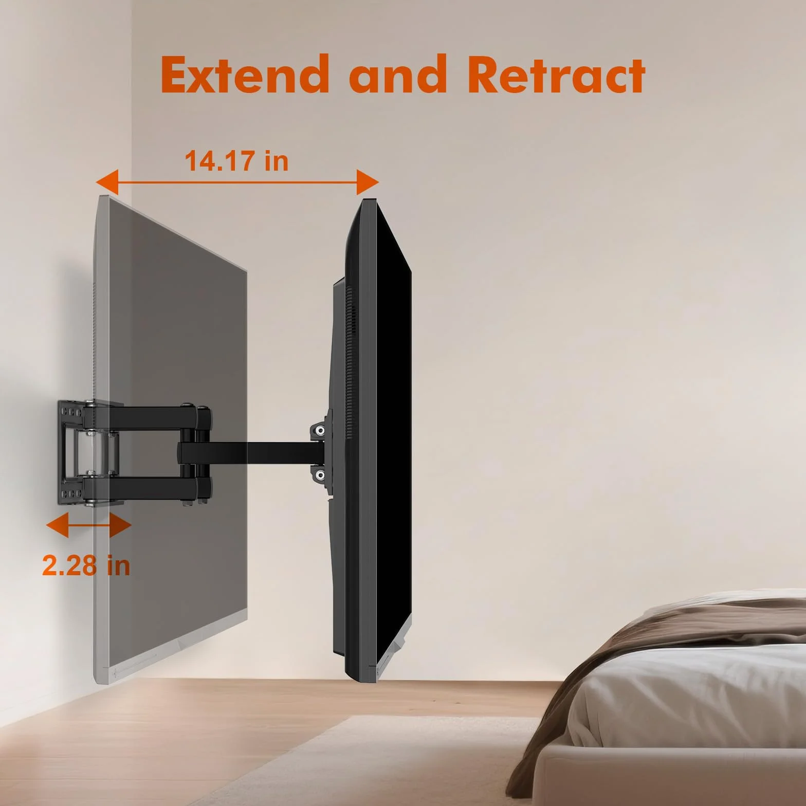 GRIFEMA GB1006-4 Support Mural TV 26-65 Pouces, Fixation Murale TV Contenir Jusqu'à 35KG, Accroche Television Mural Orientable,Inclinable et Extensible, Max Vesa 400x400mm pour Plat/Incurvé