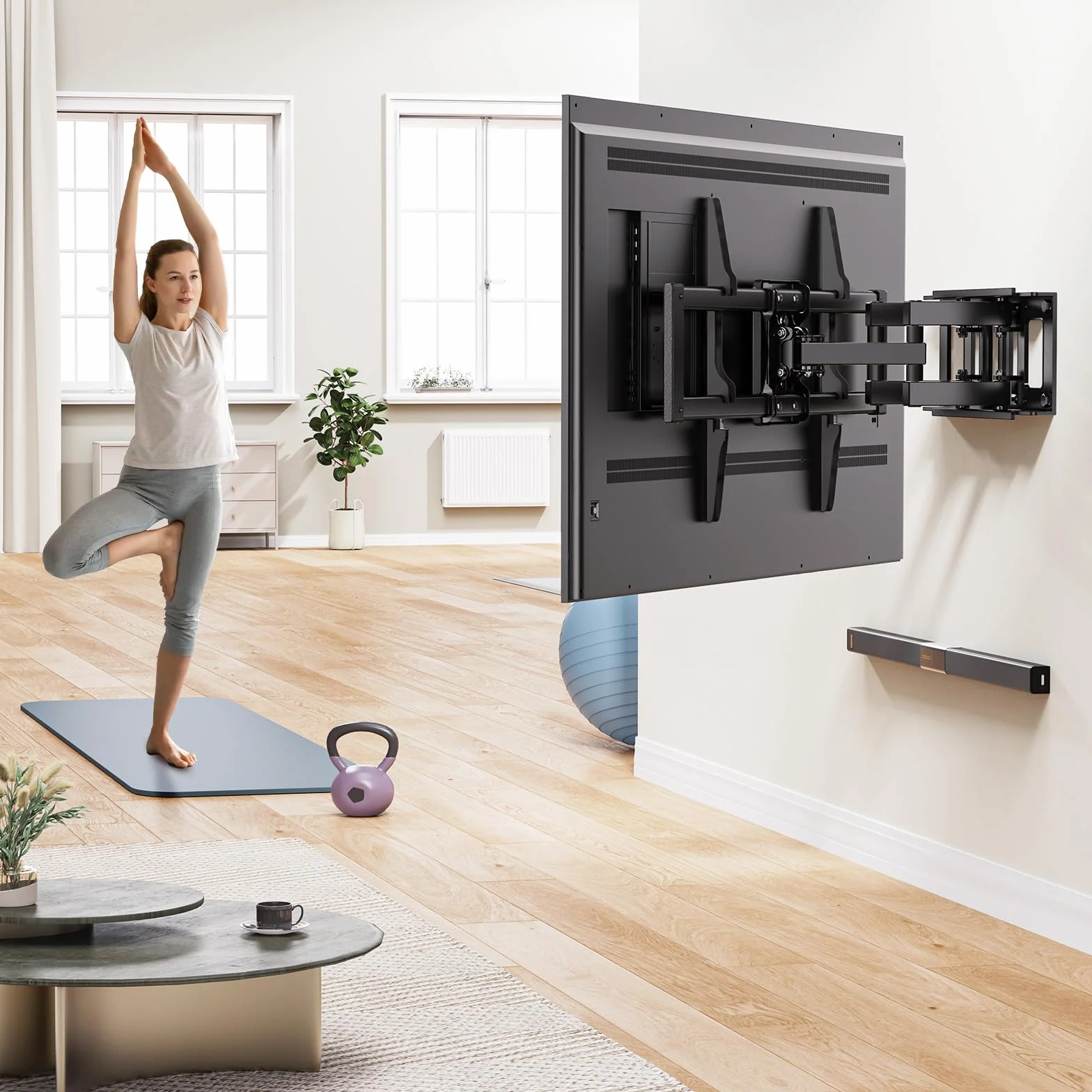 Alphamount Support Mural TV Mouvement Complet pour Téléviseurs de 37 à 80 Pouces Jusqu'à 45 kg, Fixation Murale TV avec Double Bras Pivotant Extensible et Inclinable Max VESA 600x400mm, APLF6