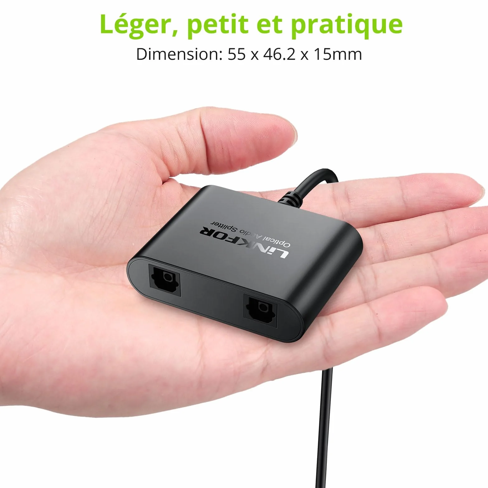 LiNKFOR Répartiteur Optique Toslink 1 Entrée 2 Sorties Câble Intégré 1m Actif avec Alimentation USB Chipset Stable Support LPCM/DTS/Dolby Digital Transmission 40m Pour Barre de Son et Casque Sans Fil