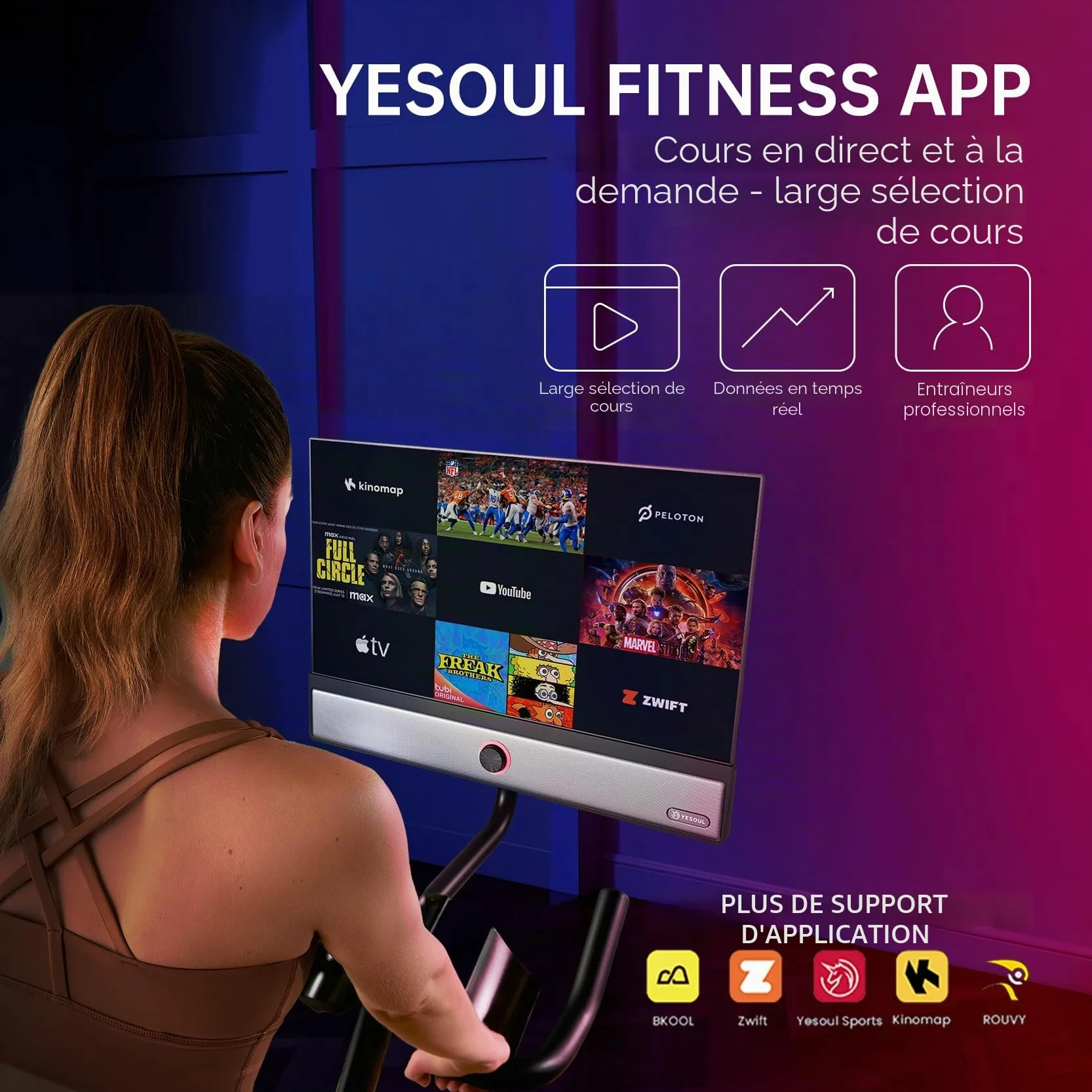 YESOUL G1M Plus Vélo d'appartement magnétique silencieux écran FHD 21,5 pouces son 360° vélo de fitness