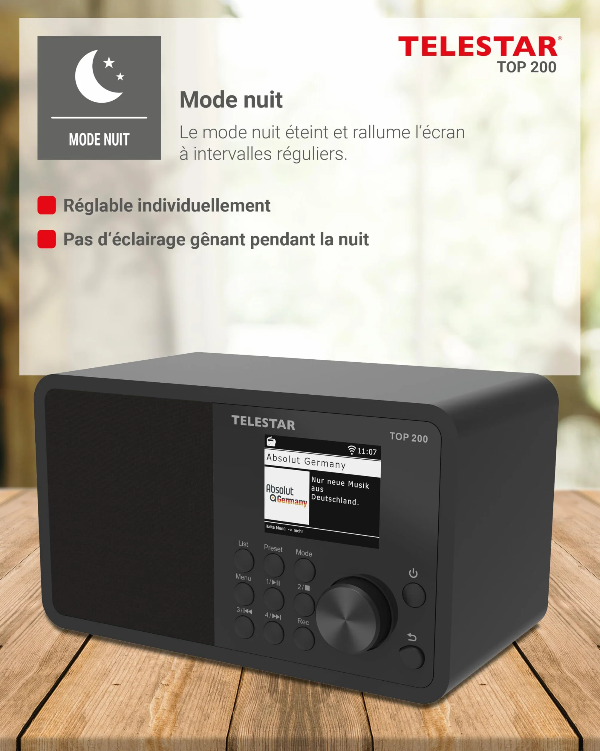 TELESTAR Top 200 – Radio Dab Plus -Internet (Mono, 10 W, Bluetooth Audio-Streaming & Fonction émetteur, Enregistrement USB, système d’Alerte d’Urgence, contrôle Via Application) – Noir