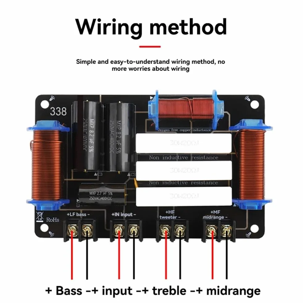 pour Haut-Parleur 3 Voies de 8 Pouces, 10 Pouces et 12 Pouces, 1 Tweeter, 1 Médium, 1 Haut-Parleur de Basse, Filtre Passe-Bas 600W 4Ohm/8Ohm.