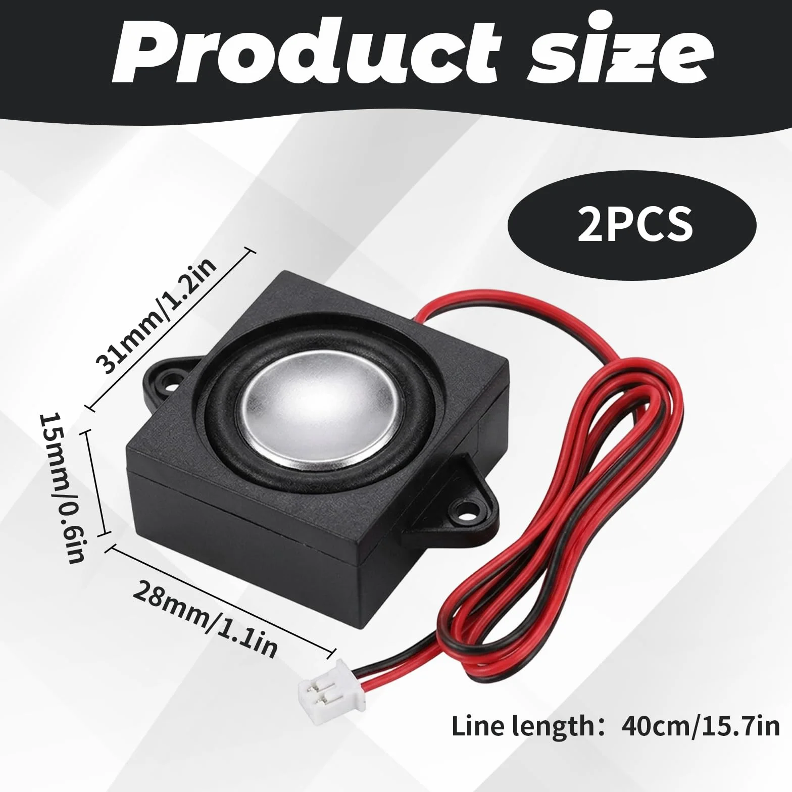 Lot de 2 Mini Haut Parleur 3W 4 ohm avec câble 400 mm et connecteur 2.0 2P, Haut-Parleur Compact pour projets électroniques et Remplacement Audio