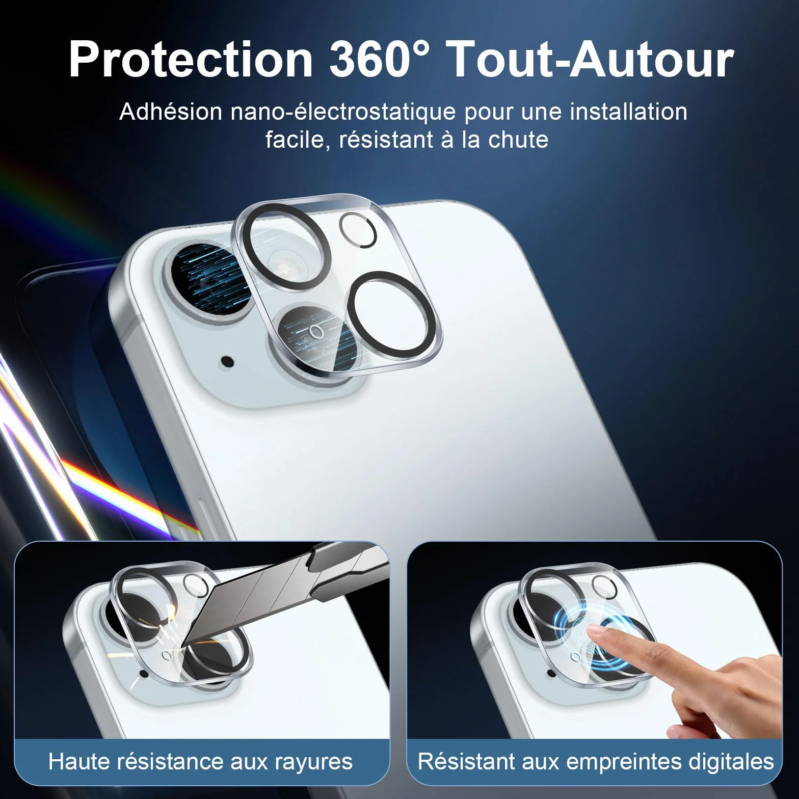 NEW'C Kit de 6, 3 x Verre Trempé pour iPhone 15 (6,1 Pouces) et 3 x Protection Caméra Arrière - Kit Outil d'Installation Facile + Bouchon Anti-Poussière -Anti Rayures - Ultra Résistant-HD Transparent