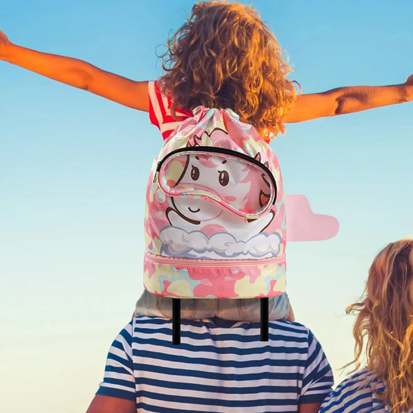 Sac Piscine Enfant avec Cordon, Séparation Sèche et Humide, Sac de Sport Réglable Rose