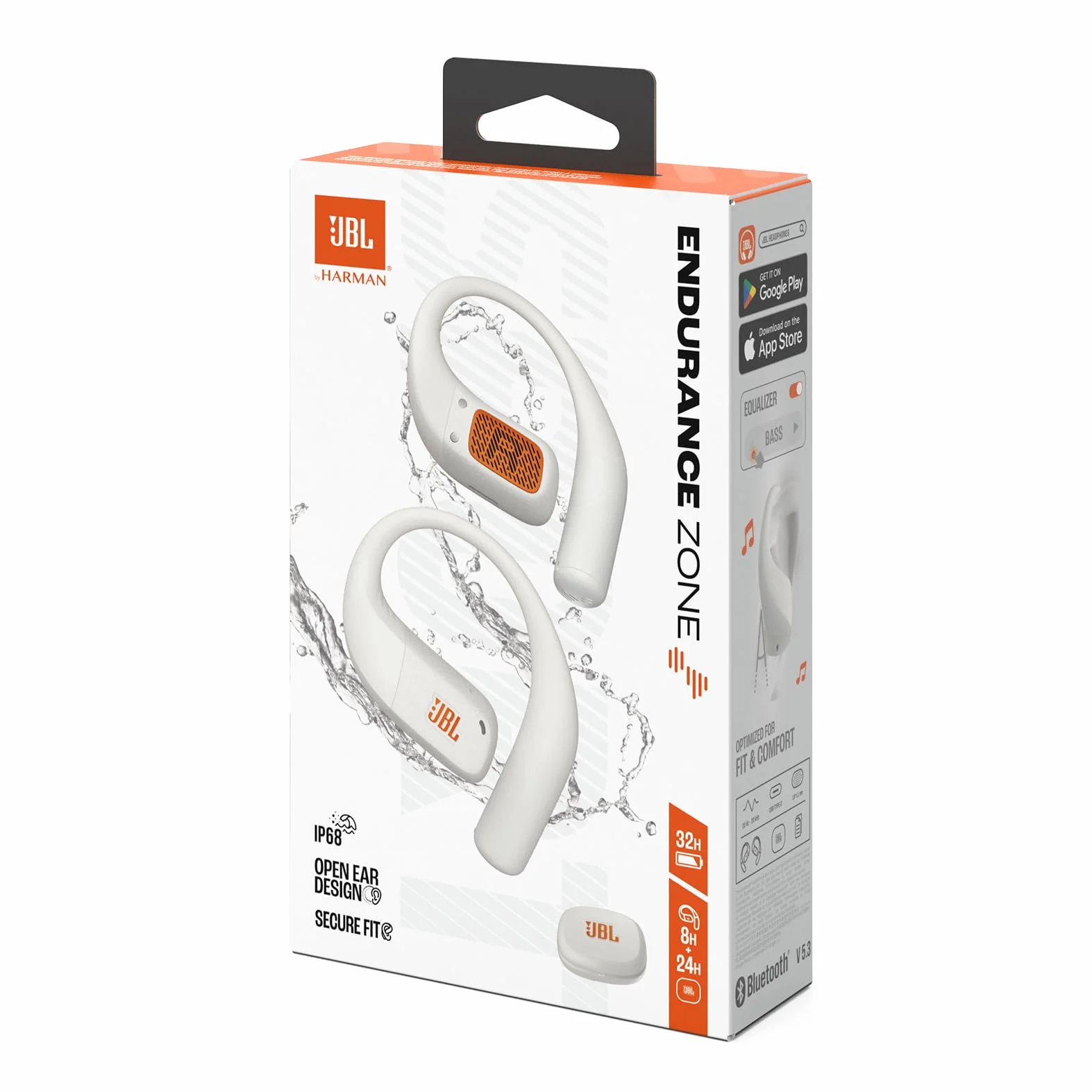 JBL Endurance Zone écouteurs Sportifs Ouverts sans Fil True Wireless, Conception Crochet d'oreille, JBL OpenSound, 32 h d'autonomie, étanches IP68, Google Finder, appli JBL Headphones, Blanc