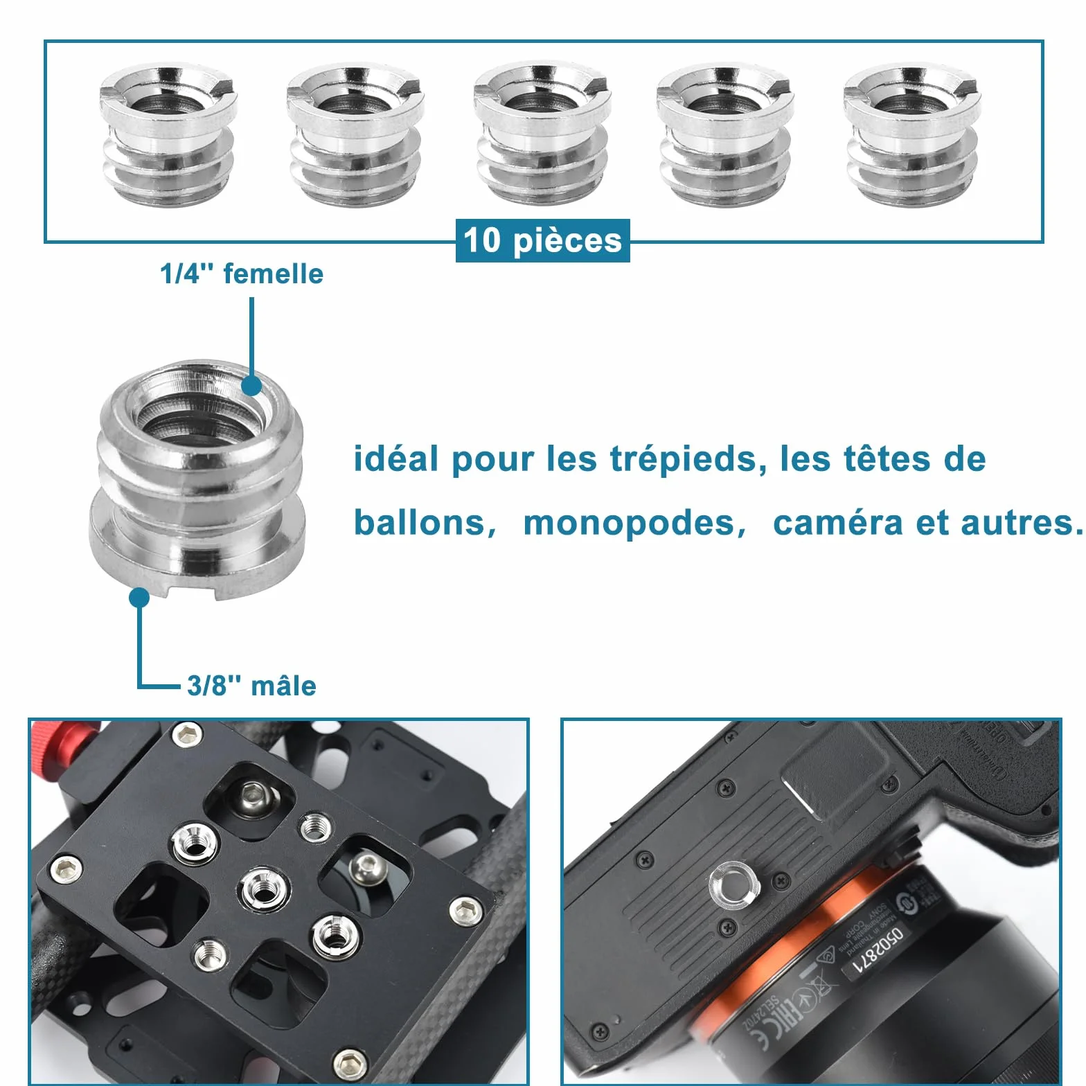 UTEBIT 22 PCS Vis Adaptateur Caméra 1/4" à 3/8" Adaptateur de Vis pour Trépied, Appareil Photo, Accessoires Trépieds et Monopods, Rotule, Flash, Plaque de Fixation Rapide