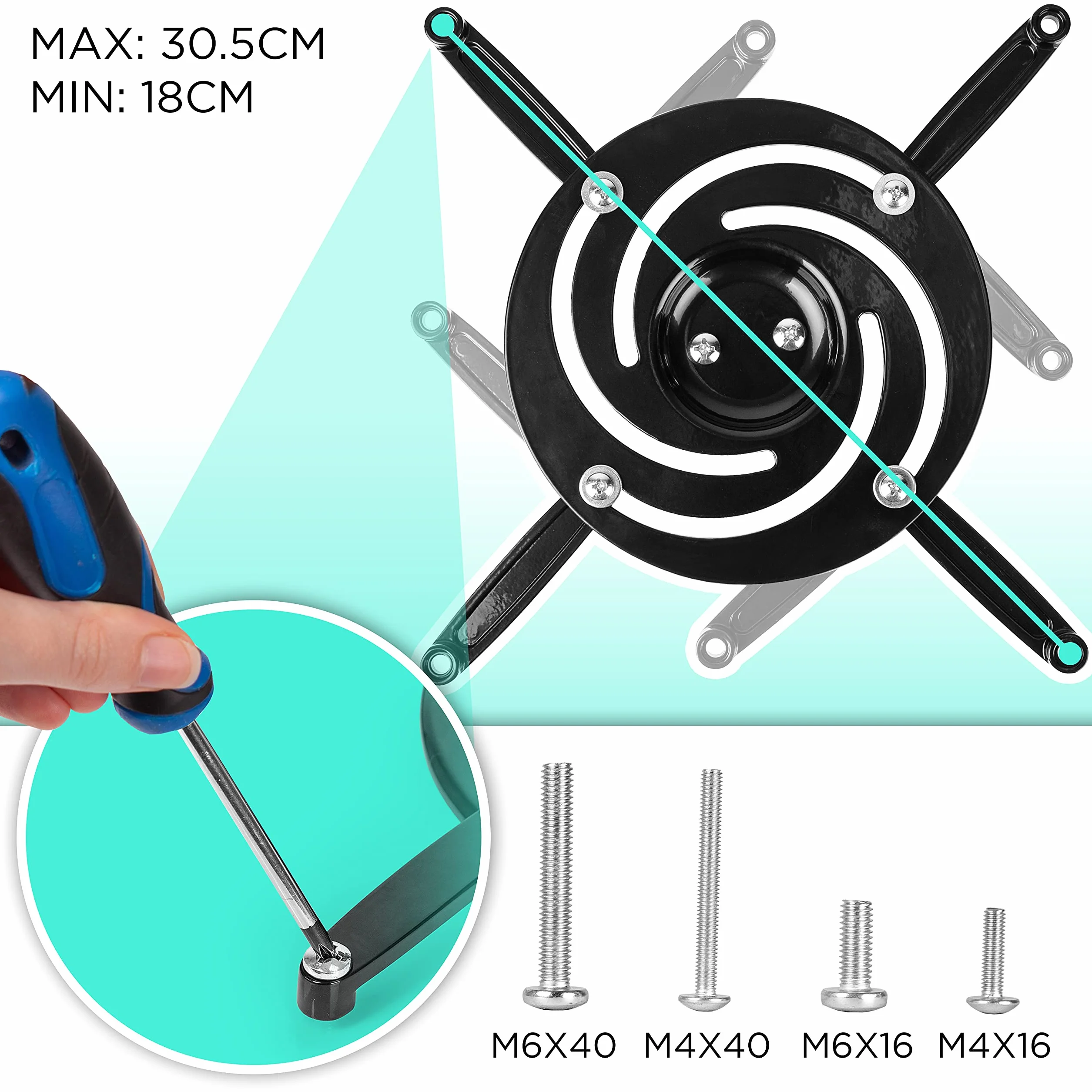 Duronic PB01XB Support Vidéoprojecteur Plafond Rotatif 360° Inclinable 180° Pivotant 180° 10 kg